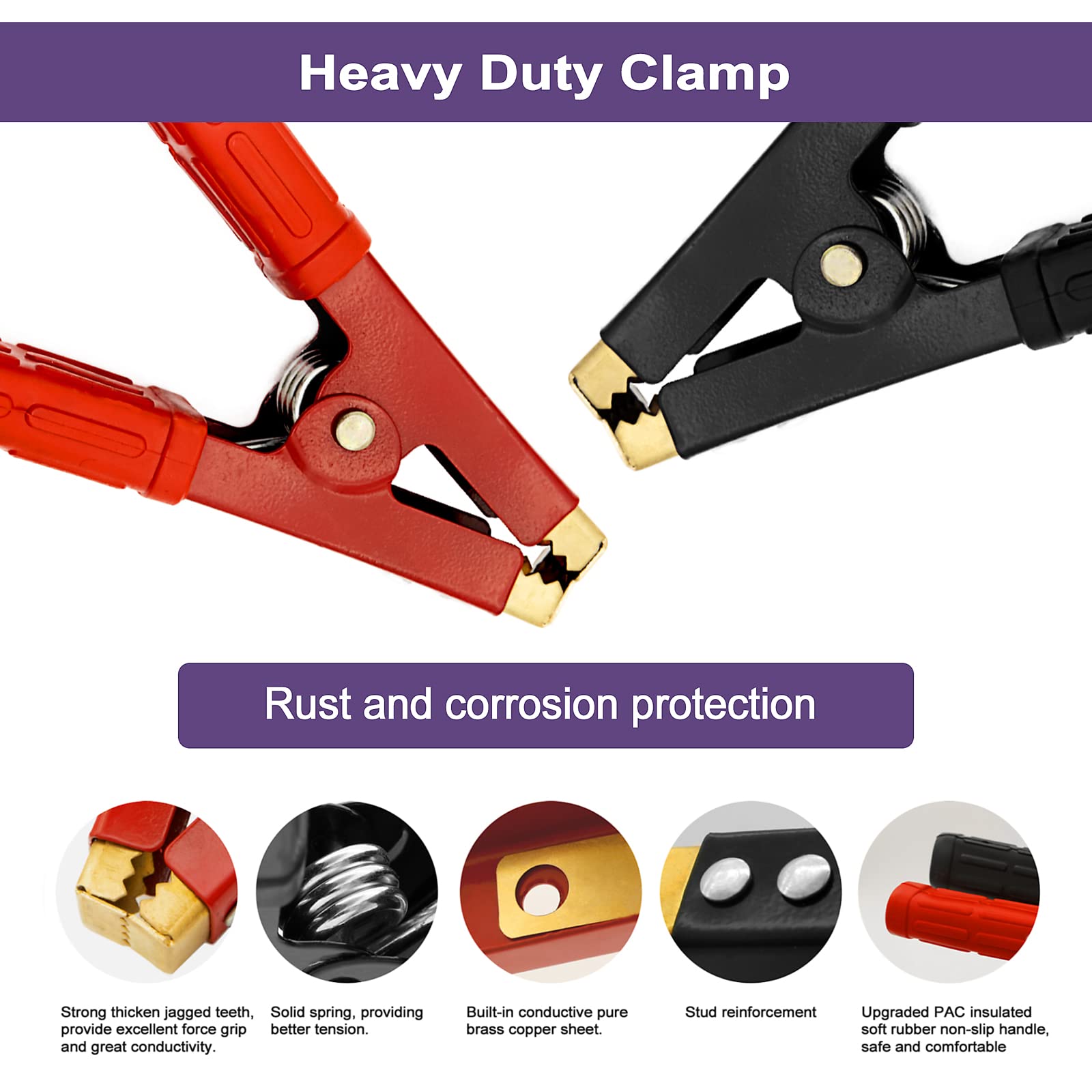 2Pcs Battery Jumper Cable Clamps, Govel Heavy Duty Pure Copper Alligator Clips Jumper Cables Boost Clamp, Car Battery Charger Cl