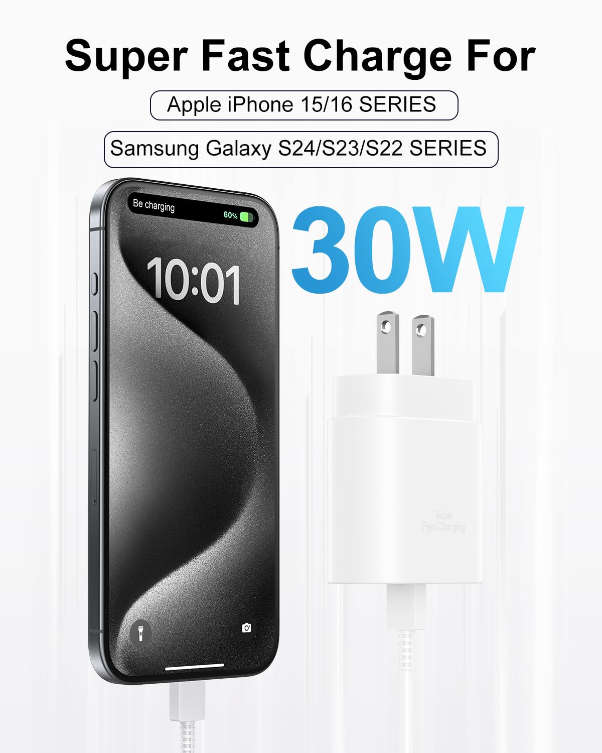 Iphone 15 16 Charger Fast Charging,30W Phone Super Fast Type C Charger Block With 6Ft Usb C To Usb C Cable Compatible With Iphon