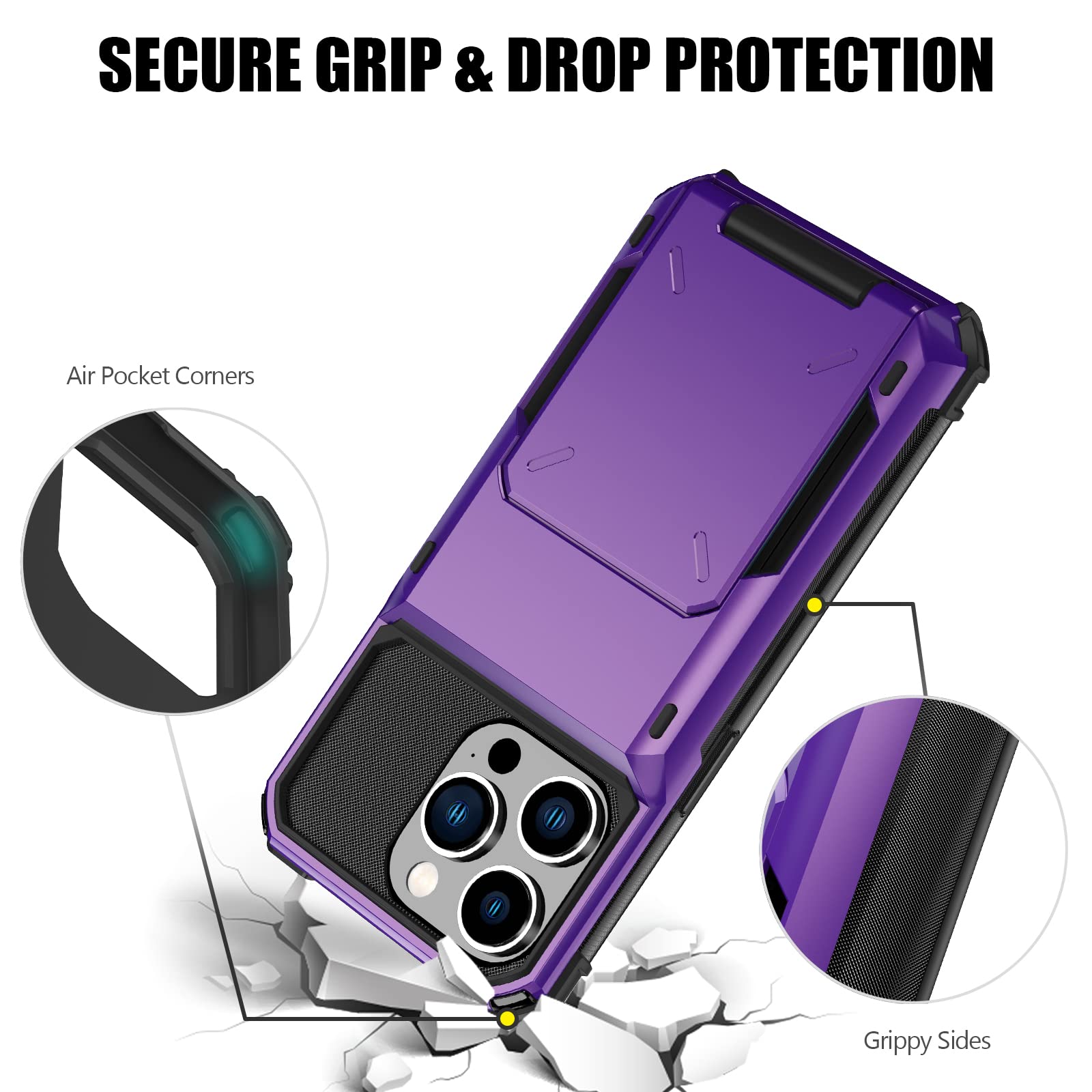 Nvollnoe Compatible With Iphone 15 Pro Case With Card Holder[Store 5 Cards] Dual Layer Heavy Duty Shockproof Wallet Case With Hi