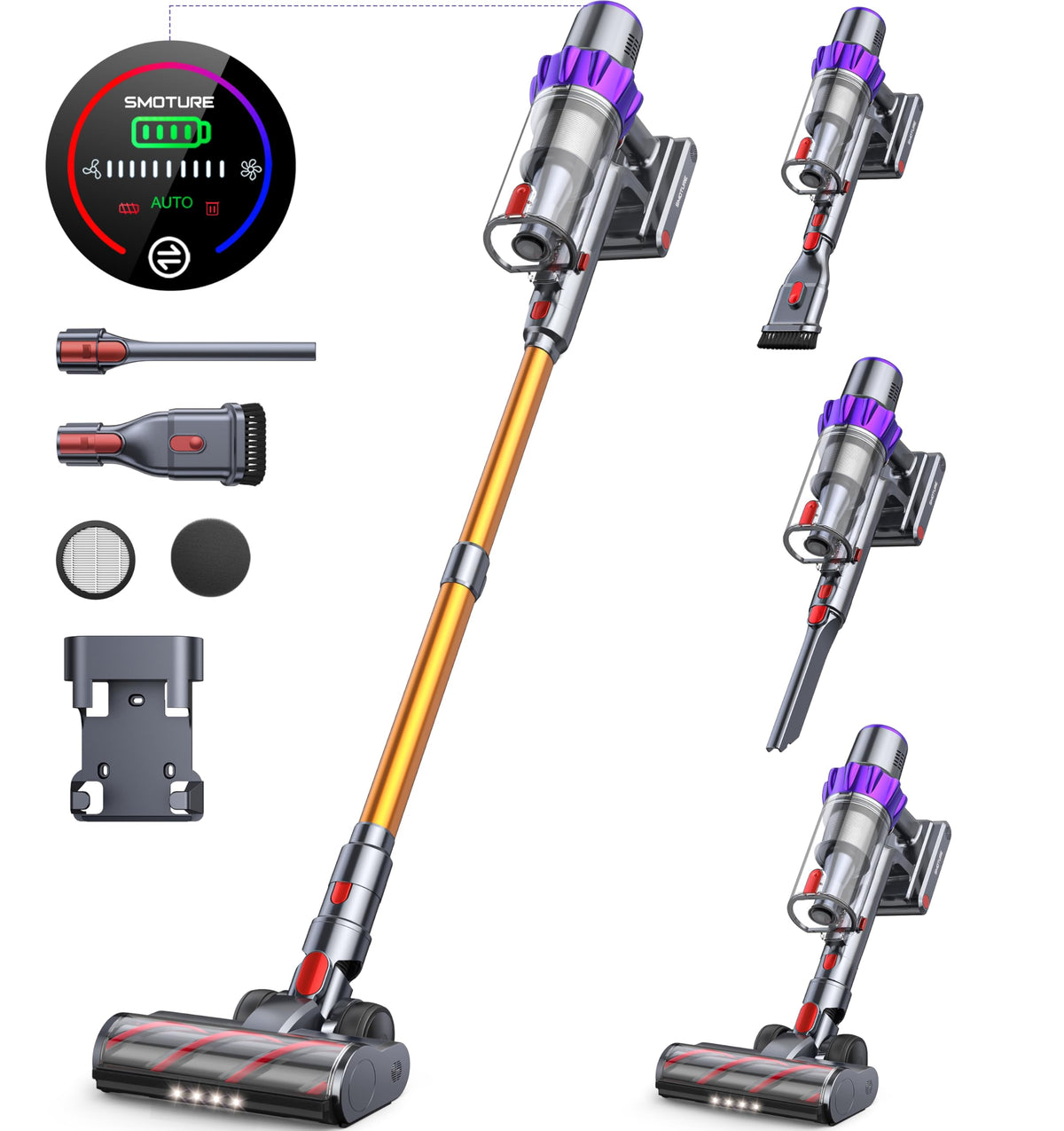 Smoture Cordless Vacuum Cleaner, 450W 40Kpa Up To 55 Mins Self-Standing Vacuum Cleaners For Home, Rechargeable Vacuum Cordless W