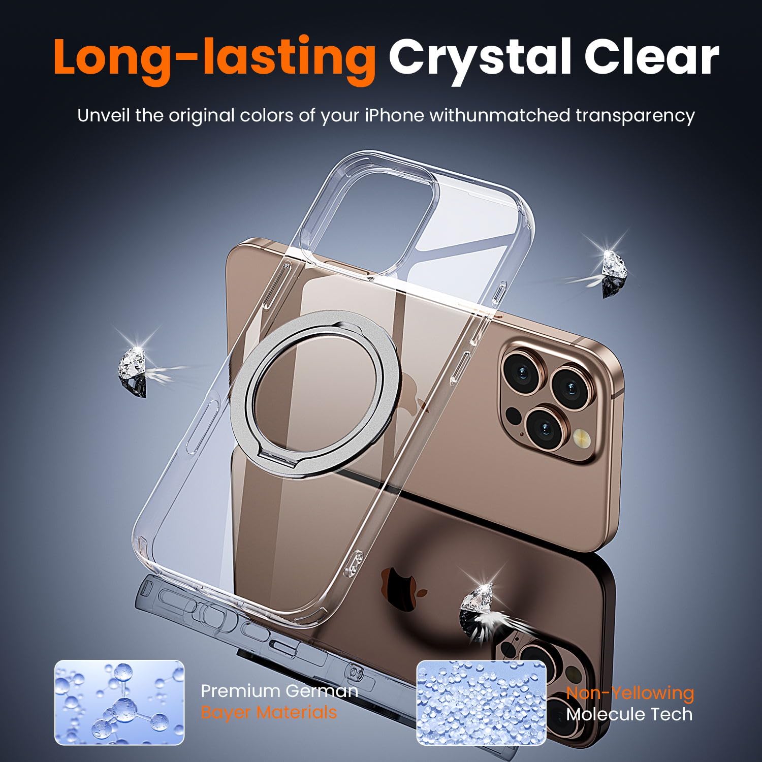 Toushion 3 In 1 For Iphone 16 Pro Case Clear With Stand,Not Yellowing,Flexible Stable Stand,Kickstand,Fits Magsafe,Military-Grad