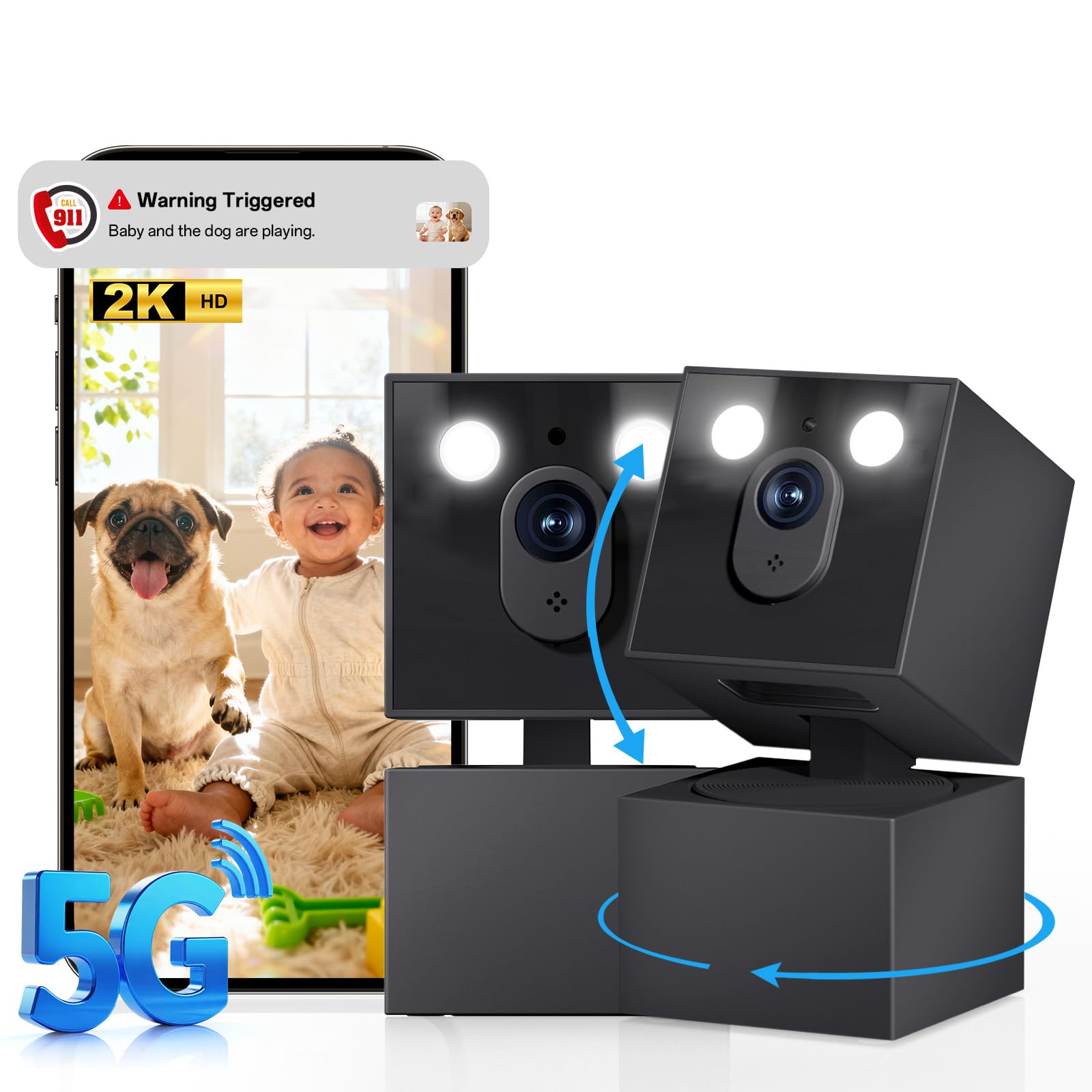 Indoor Camera - 5G&2.4G WiFi Camera for Home Security,2K Security Cameras for Dog/Pet/Baby Monitor, 360Pan/Tilt,2-Way Audio, AI 