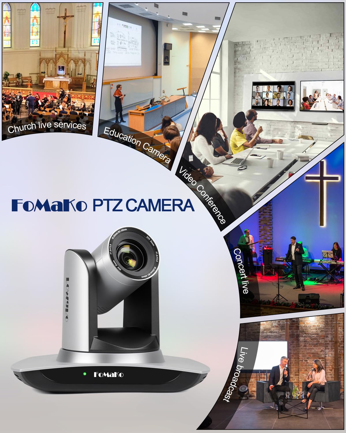Fomako Ai Auto Tracking Hdmi Ptz Camera 20X Optical Zoom Ip Usb3.0 Hdmi Ptz Camera For Church Services Worship Education, Poe 10