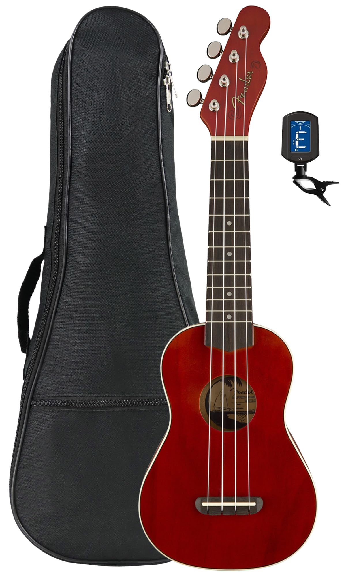 Fender Venice Soprano Ukulele   Cherry Bundle With Gig Bag And Tuner