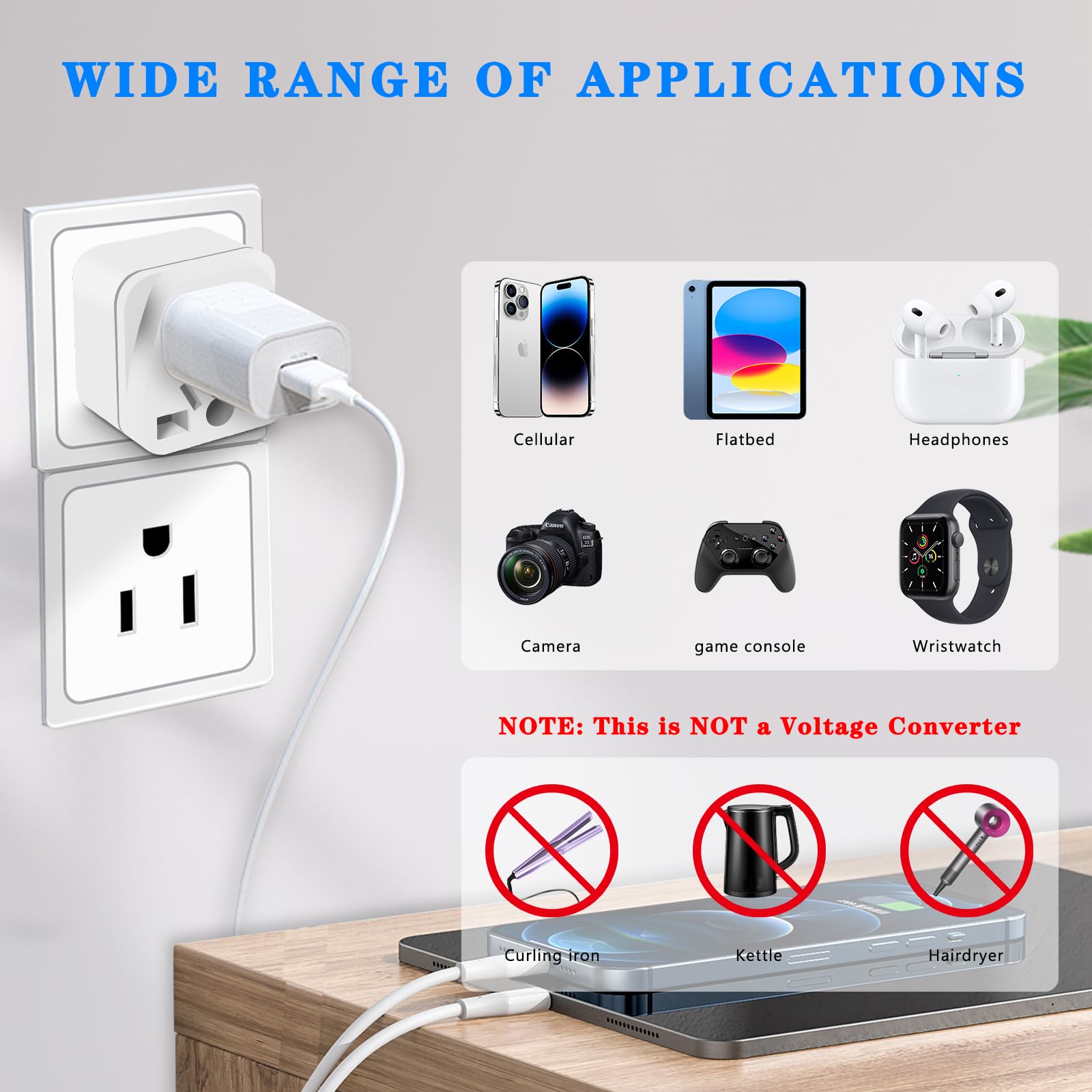 4 Pack Uk To Us Plug Adapter, European To Us Plugadapter, Travel Plug Adapters, Type B Universal To American Outlet Plug Adapter
