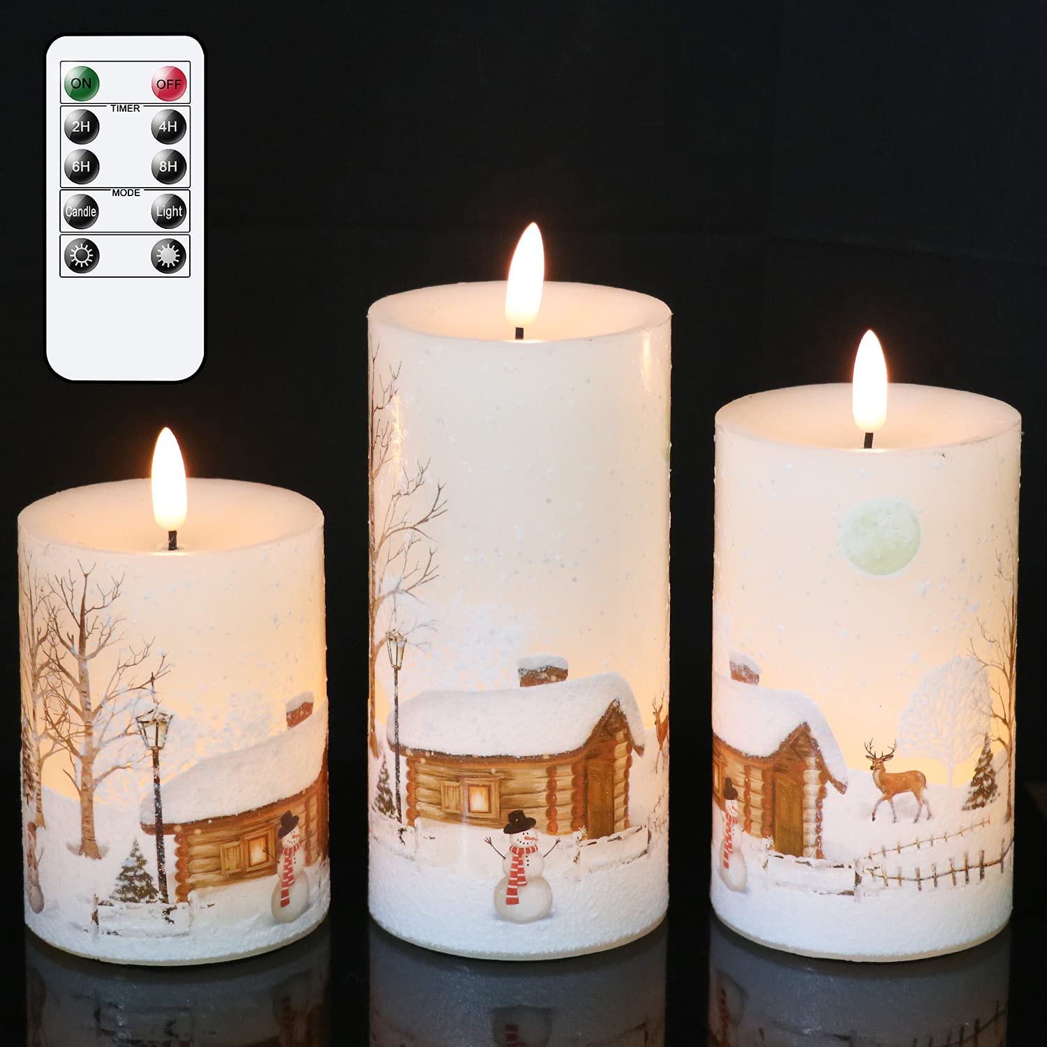 DRomance Christmas Flameless LED Flickering Candles Battery Operated with 10-Key Remote and Timer Realistic 3D Wick White Real W