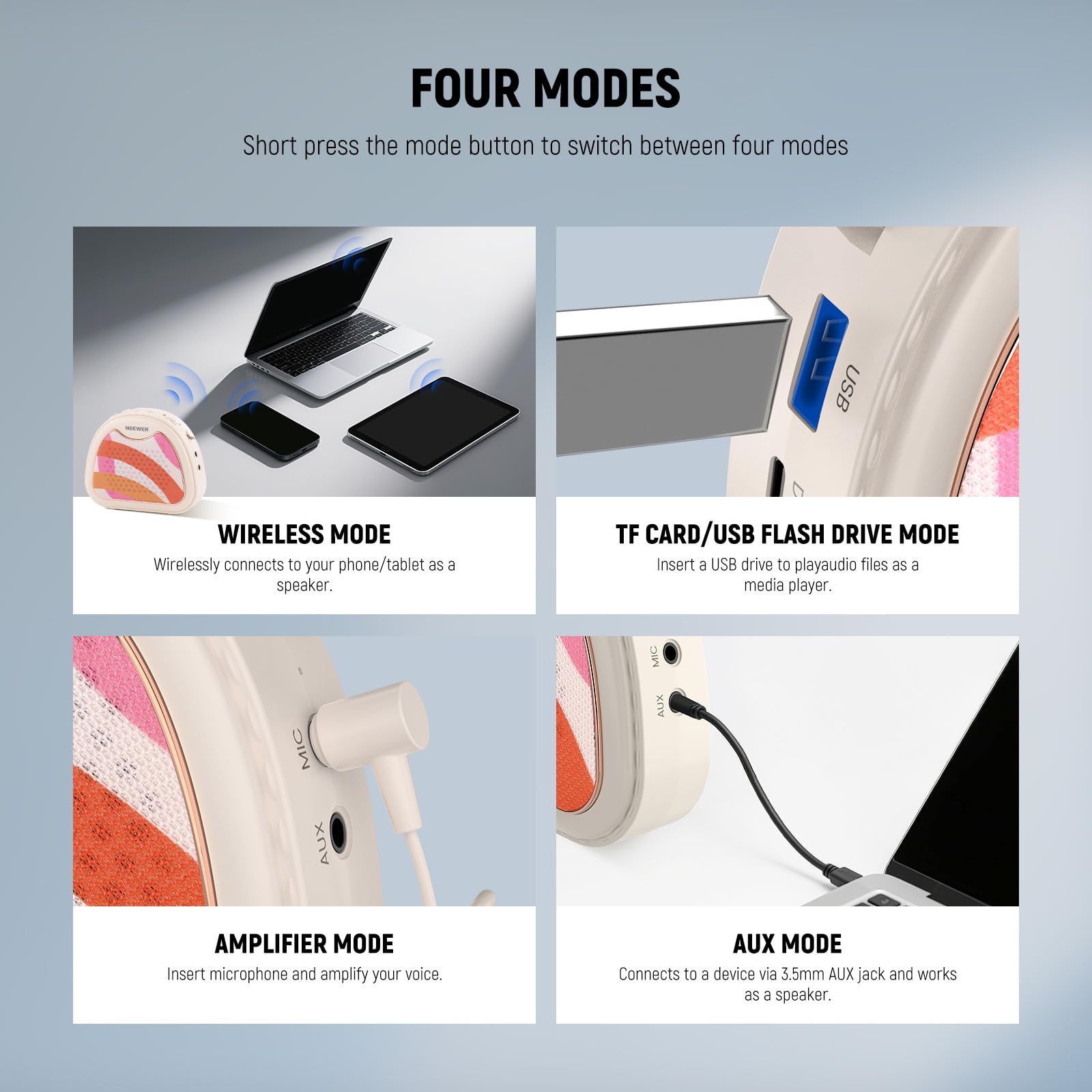 Neewer Va01 Voice Amplifier With Wired Headset Microphone, Speaker, Shoulder Strap, Aux Output, Usb C Rechargeable Portable Soun