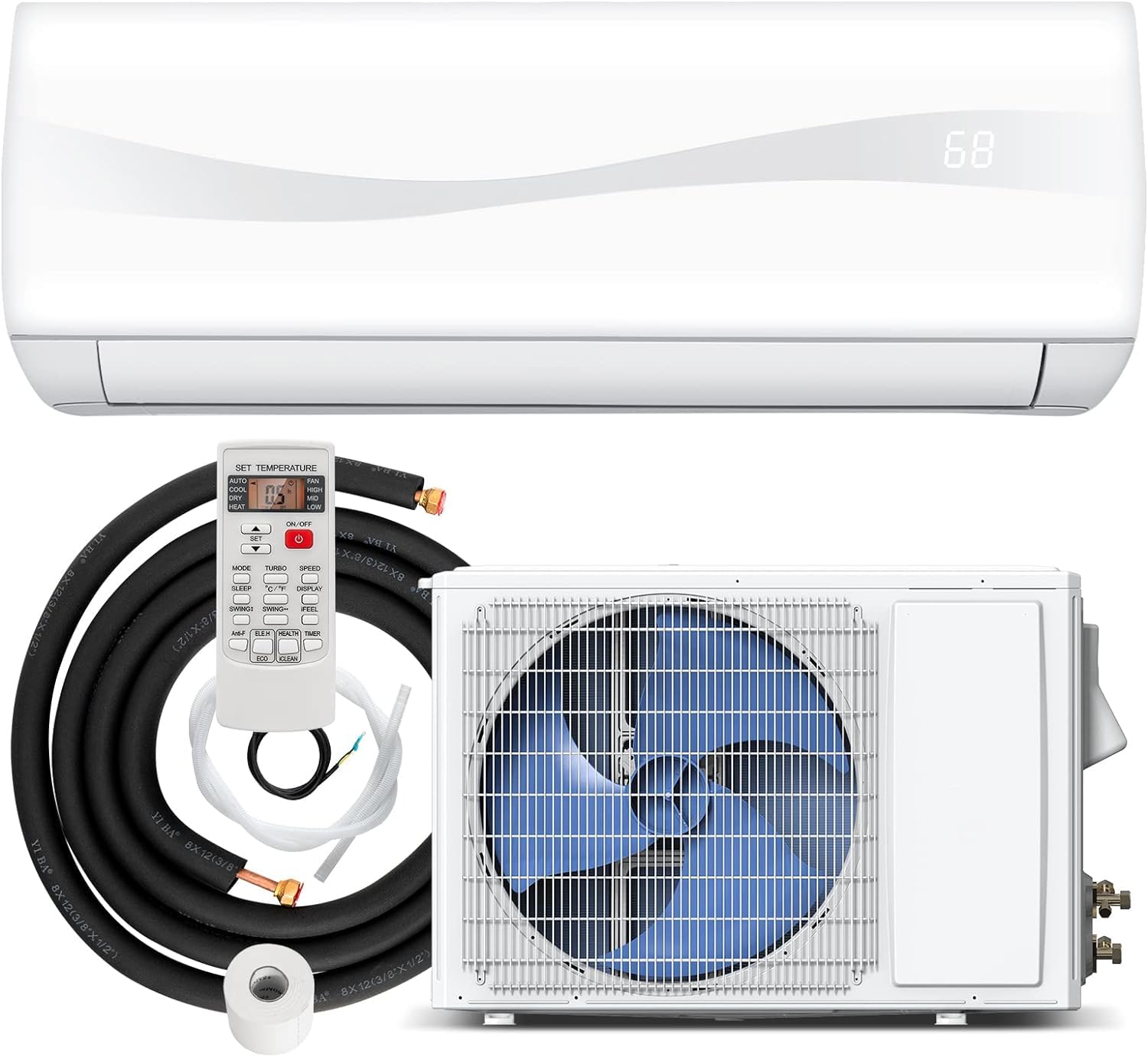 GLACER 24000BTU Mini AC Split-System, 18.5 SEER2 Ductless Air Conditioner w/Pre-Charged Condenser, White (24000BTU, 220V, 18.5 S