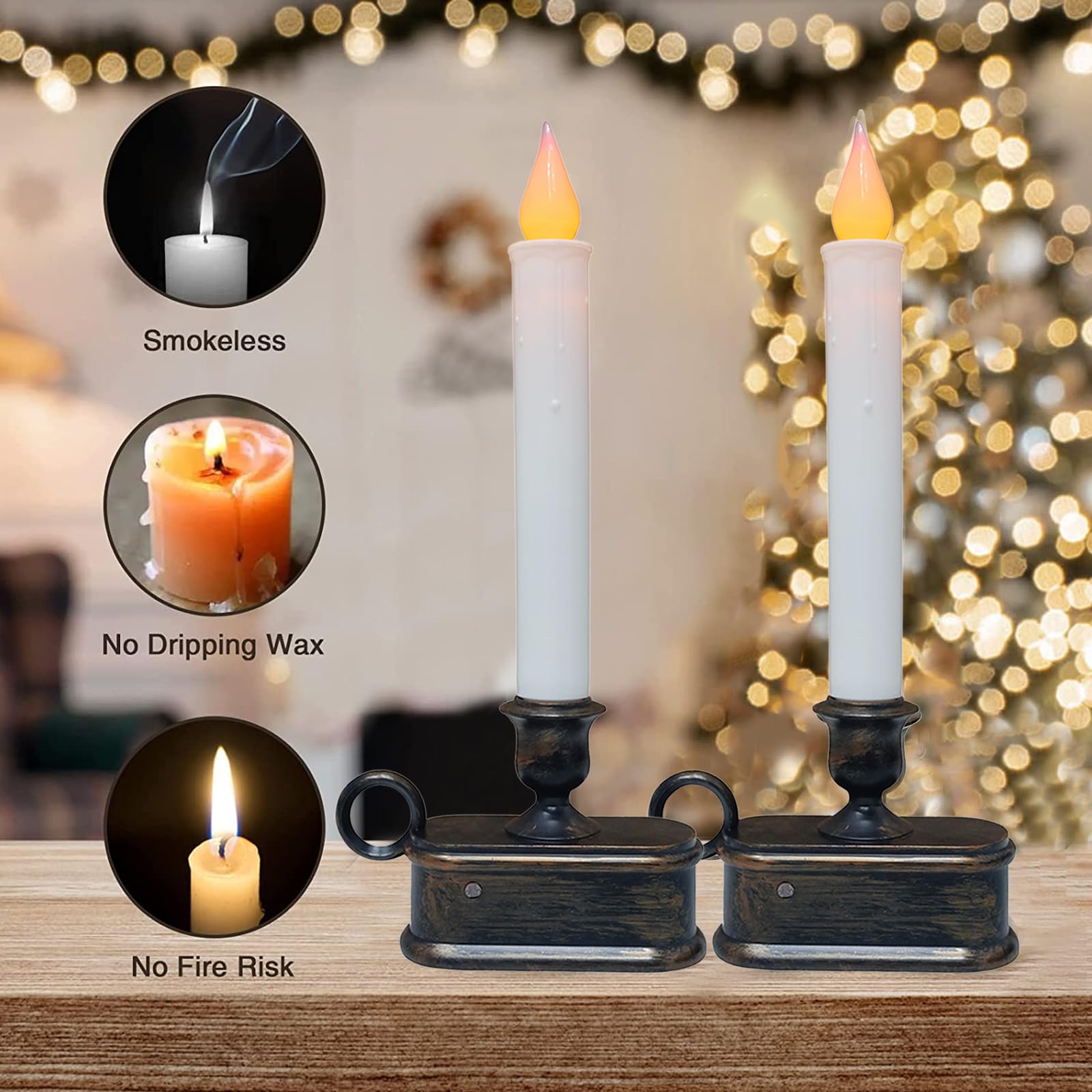 Sunsgne Pack Of 4 Battery Operated Window Candles, 9'' Cordless Window Candles With Sensor Dusk To Dawn, Christmas Window Candle