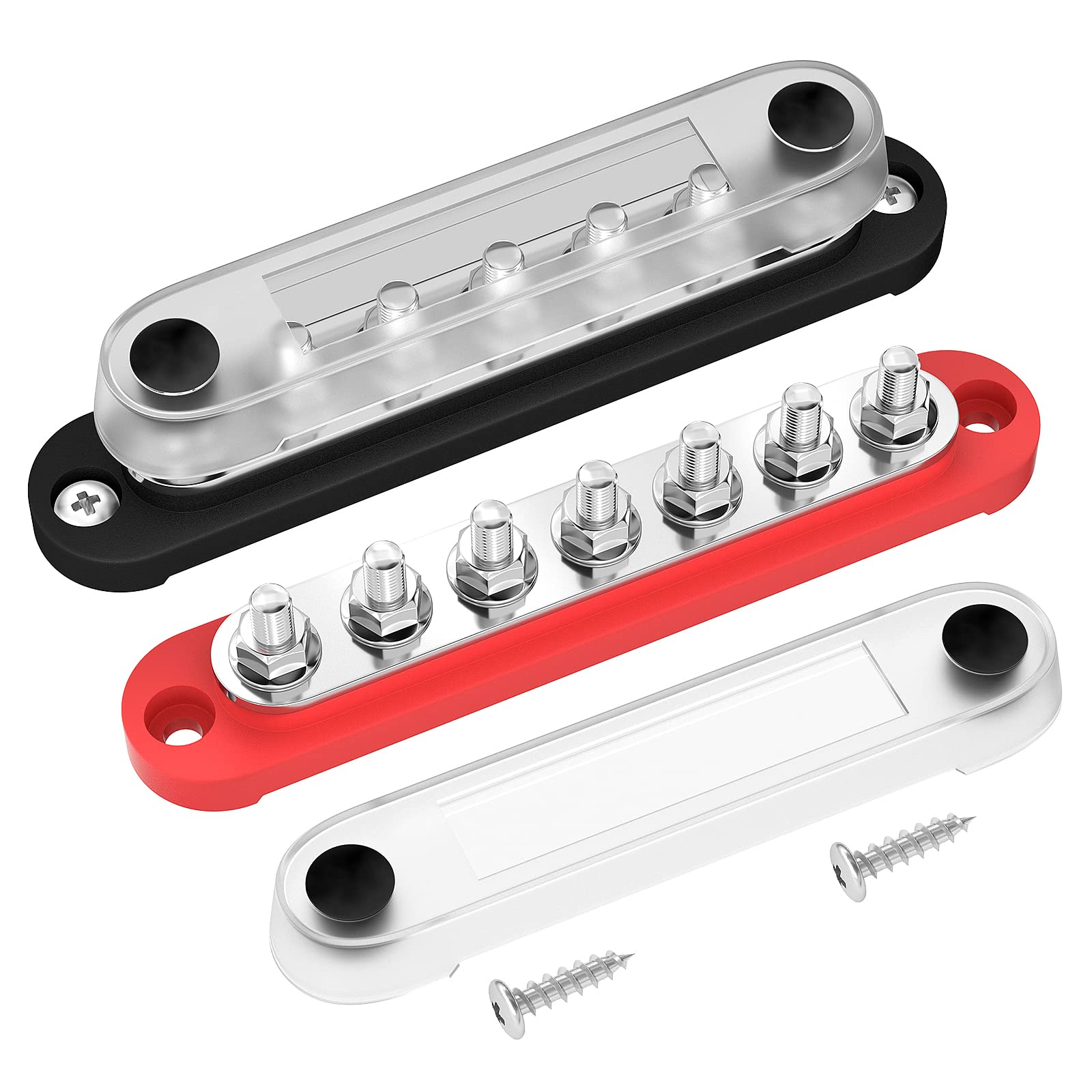 Daiertek Battery Bus Bar 12V Marine 7 X 1/4'' (M6) Power Distribution Block With Cover 12V   48V Positive & Negative Busbar Term