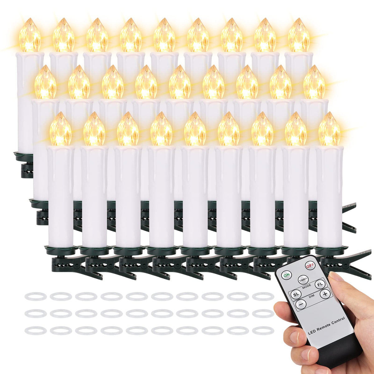 Freepower 30Pcs Flameless Led Taper Candles Battery Operated Christmas Tree Candle Lights With Remote Timer, Flickering Flame Mi