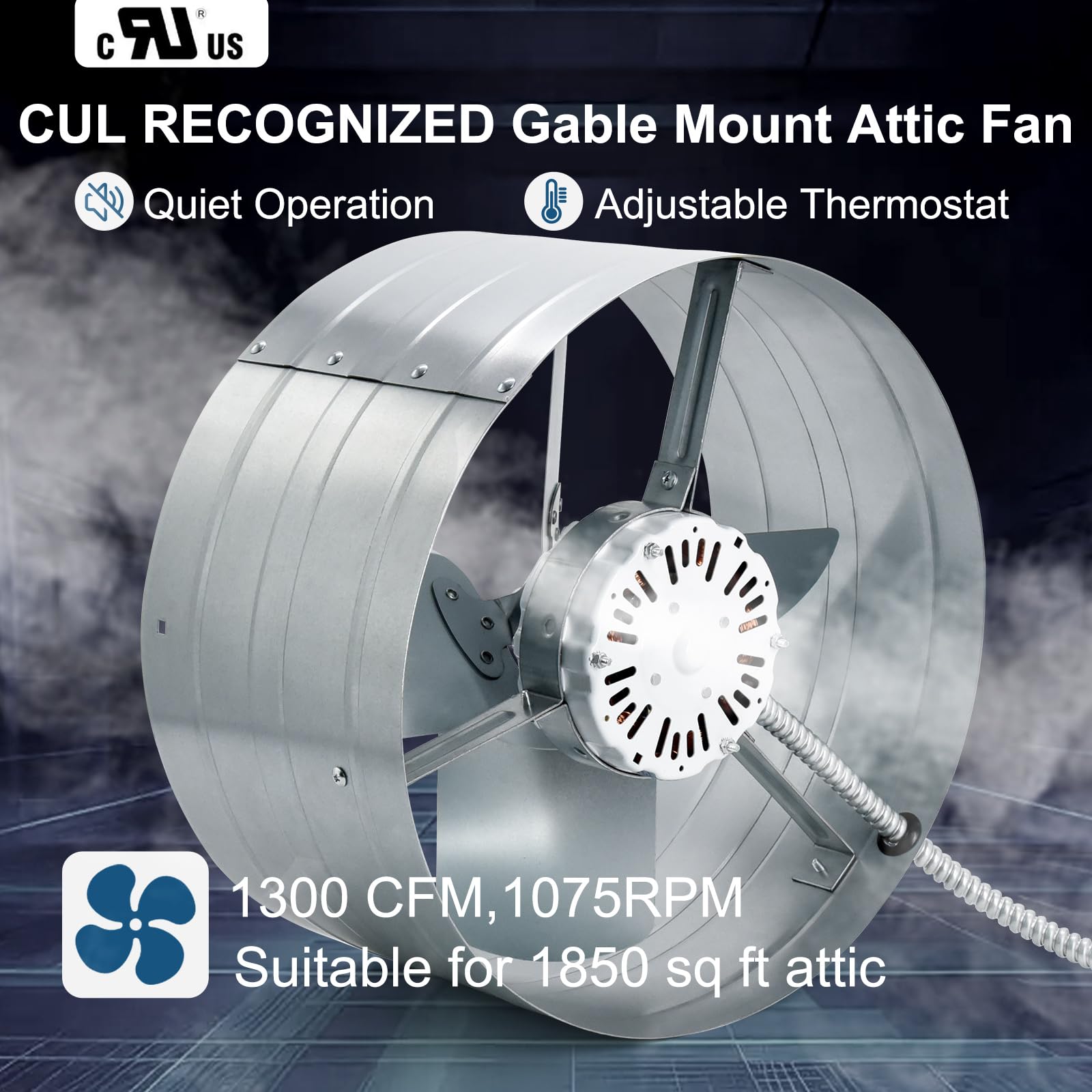 Criditpid 15 '' Gable Mount Vent Attic Fan, Exhaust Ventilation Fan With Adjustable Thermostat For Gable, Home, Shed, Garage, Po