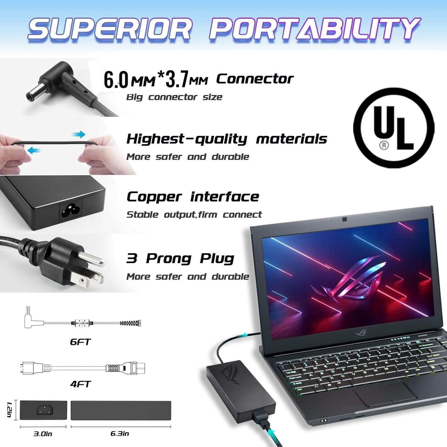 150W 20V 7.5A 6.0X3.7Mm Ac Adapter Fit For Asus A18 150P1A 150W Tuf Gaming Fa506 A17 Fa706 Fx505Gt Fx705Gt Tuf Gaming Fx705Gm Ro