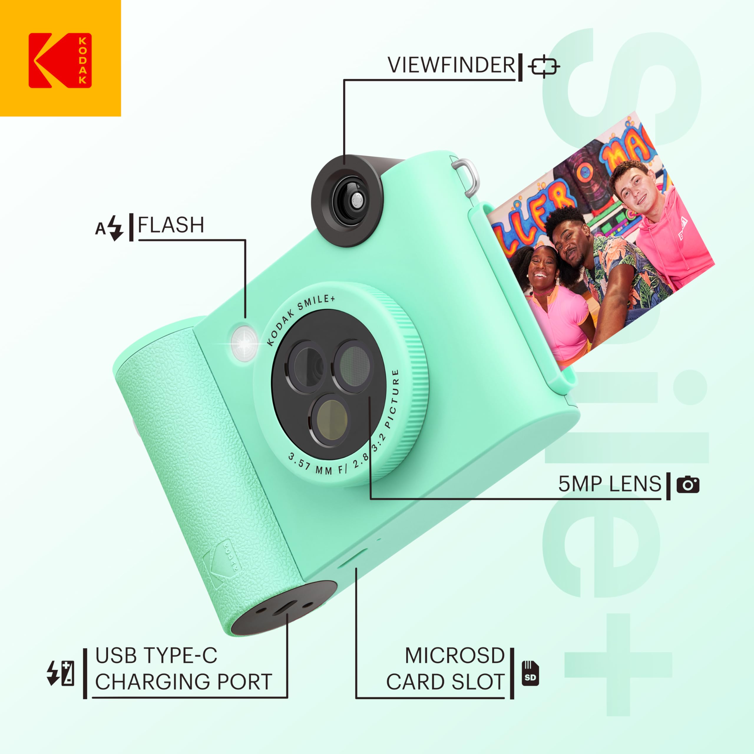 Kodak Smile+ 2-In-1 Digital Instant Print Camera & Wireless Bluetooth Photo Printer Starter Bundle + Soft Case + Zink 20Pk Stick