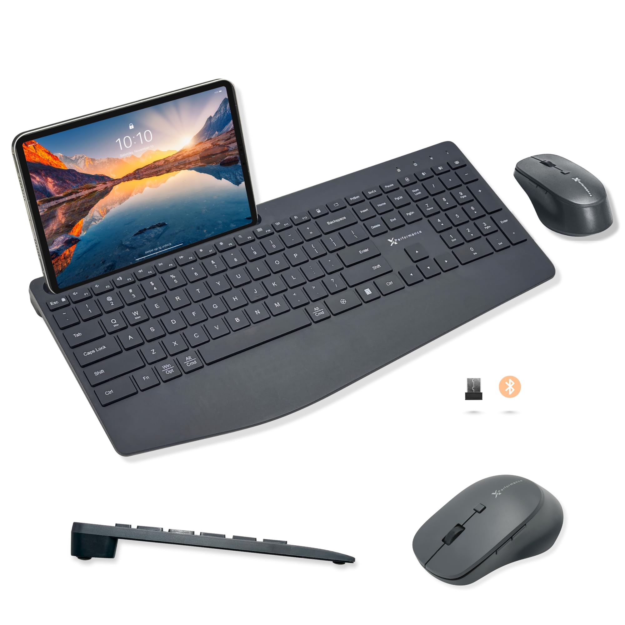 X9 Wireless Keyboard and Mouse Combo (Bluetooth + 2.4GHz) - Quiet, Full Size, Multi Device Keyboard and Mouse Wireless Combo wit