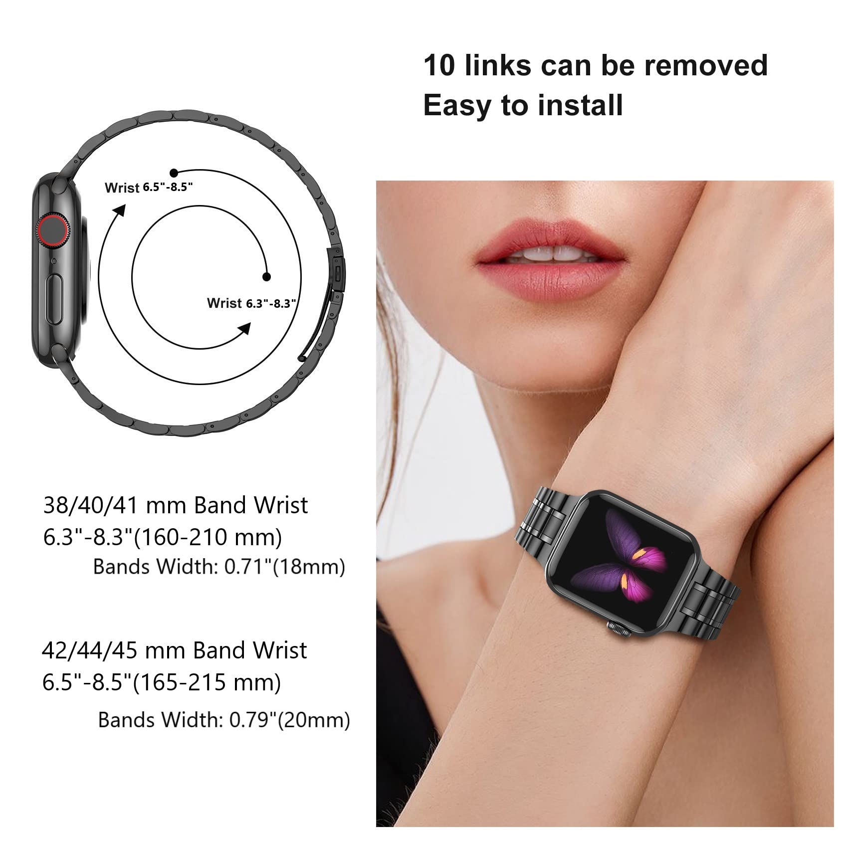 Miohhr Solid Stainless Steel Band Compatible With Apple Watch 44Mm 42Mm (Not Series 10), Metal Strap With Soft Tpu Case For Iwat