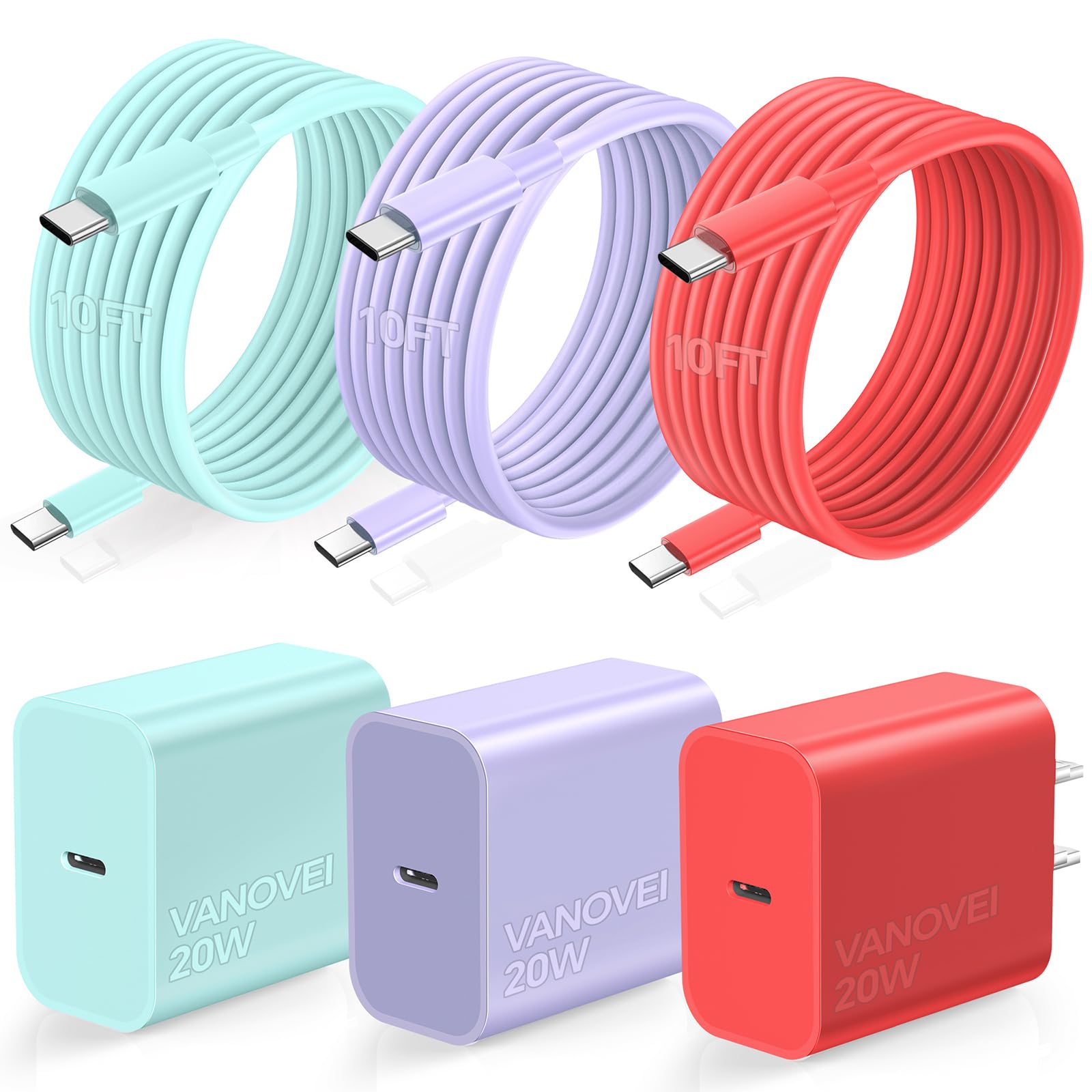 VANOVEI Compatible with iPhone 16 15 Charger Fast Charging,Type C Chargers USB C Charger Block with 60W 10FT Compatible with iPh