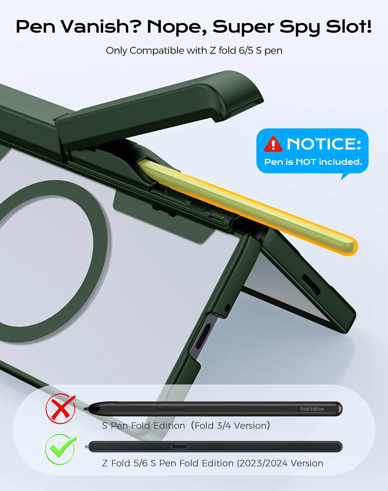 Spugan For Samsung Galaxy Z Fold 6 Case With S Pen Holder, [Compatible With Magsafe] [Hidden Kickstand] [Privacy Screen Protecti