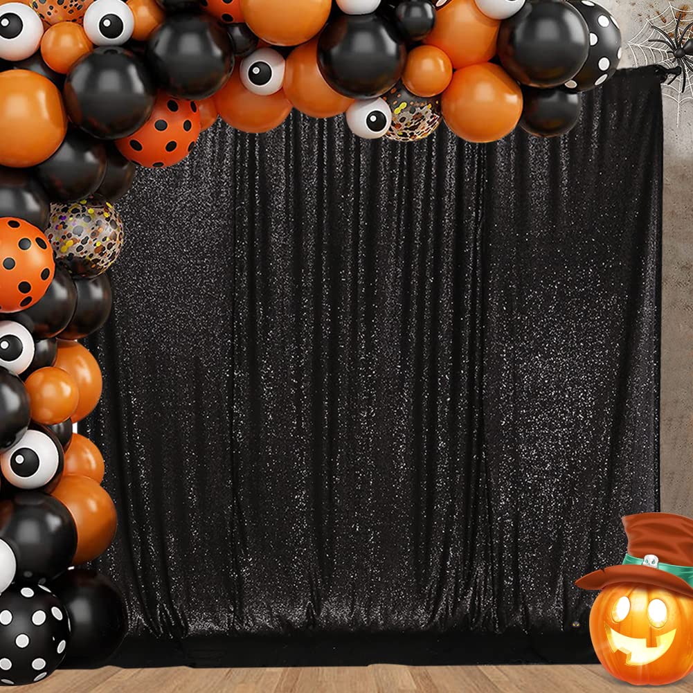 Eternal Beauty Halloween Backdrop, 7Ft X 7Ft Black Sequin Backdrop, Photography Background Curtain For Wedding Birthday Baby Sho
