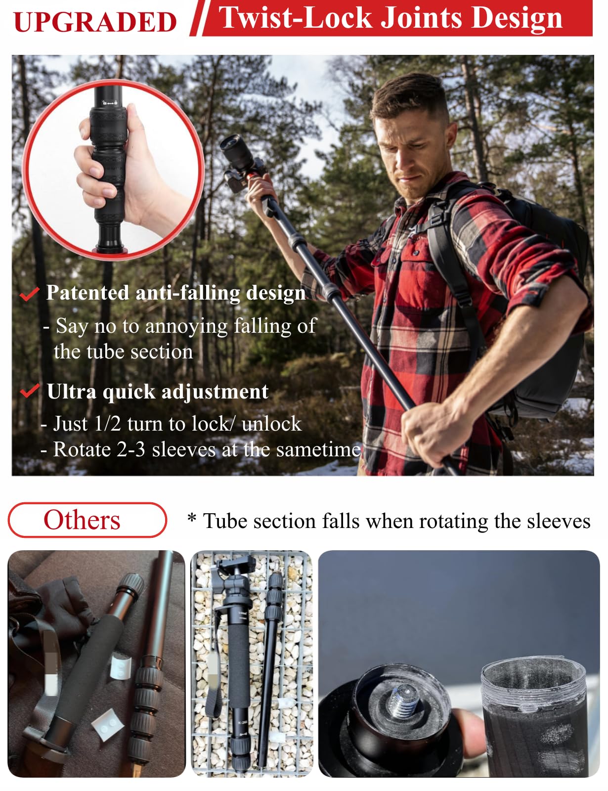 Ifootage Cobra 3 A180T Monopod, 71'' Aluminum Travel Monopod With Feet, Telescopic Video Monopod Compatible With Sony Canon Niko