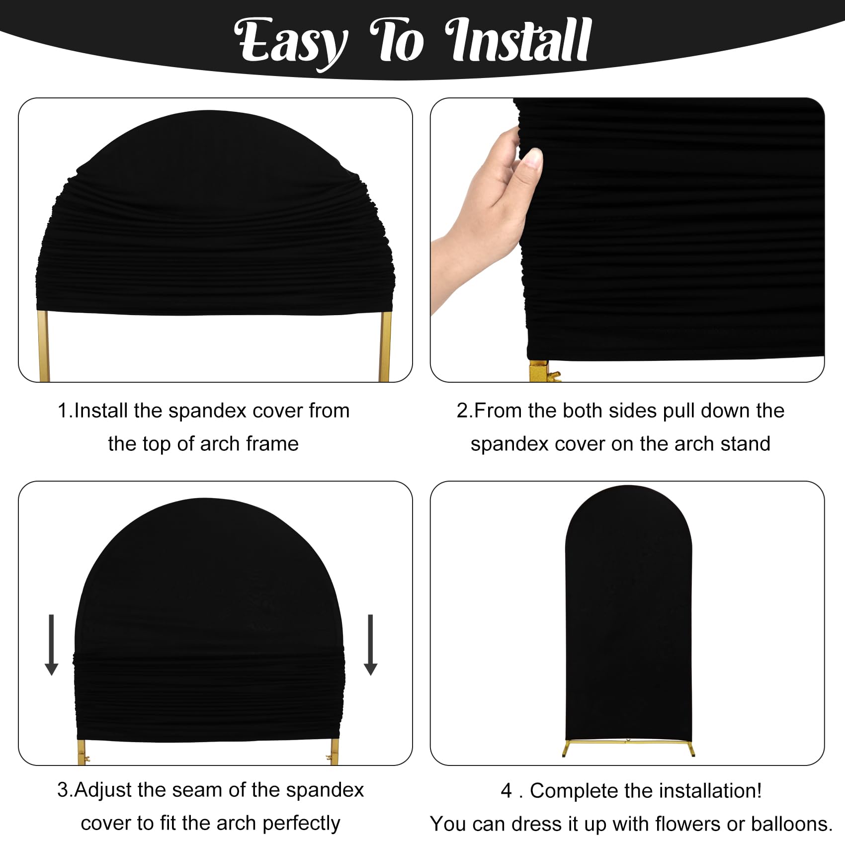 Wedding Arch Cover 6.6Ft Black Spandex Fitted Arch Cover Round Top Stand Covers Double Side Stretchy Chiara Cover Backdrop Cover