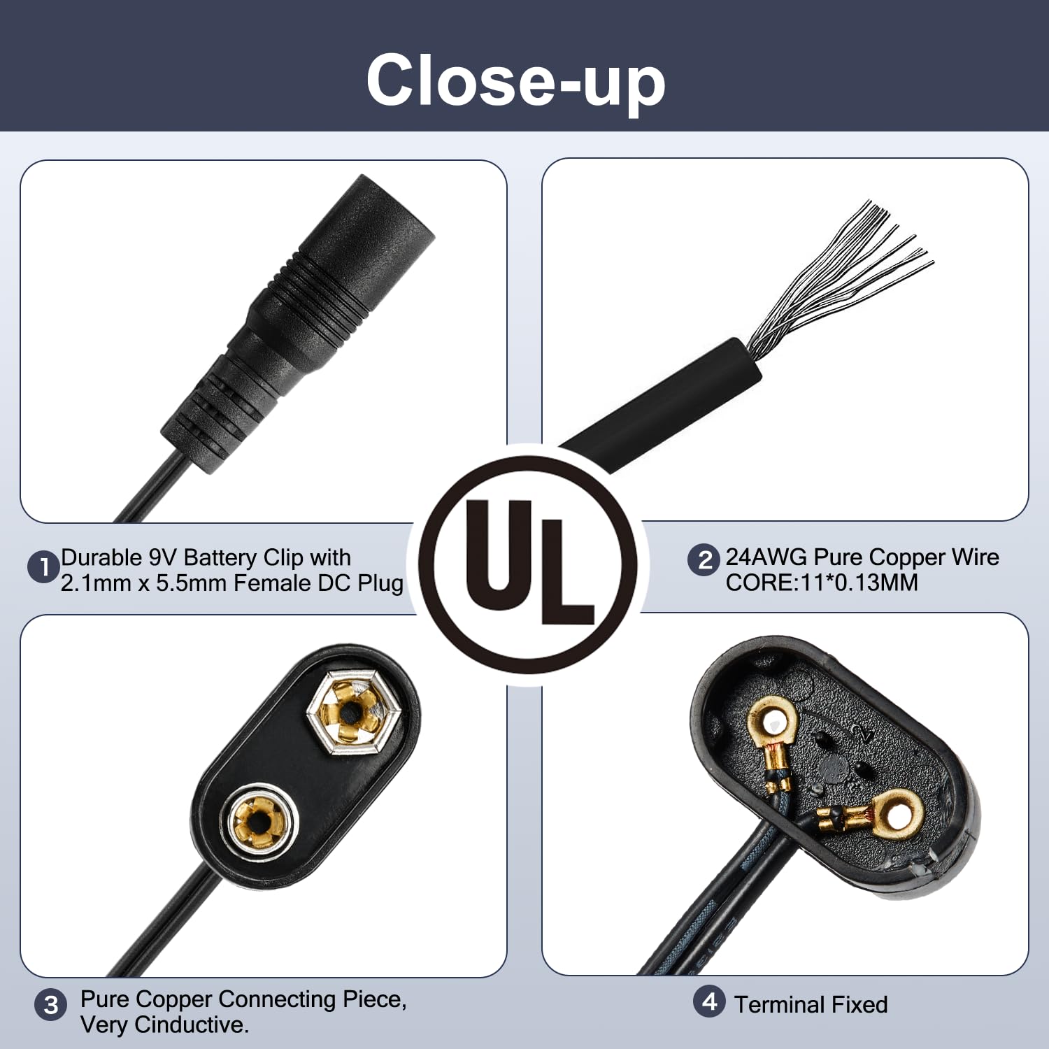 Chanzon Ul Wires 9V Female Connector Battery Clip 2.1Mm X 5.5Mm Converter 9 Volt Power Eliminator Adapter Supply Plastic I Type 5 Pack Connection