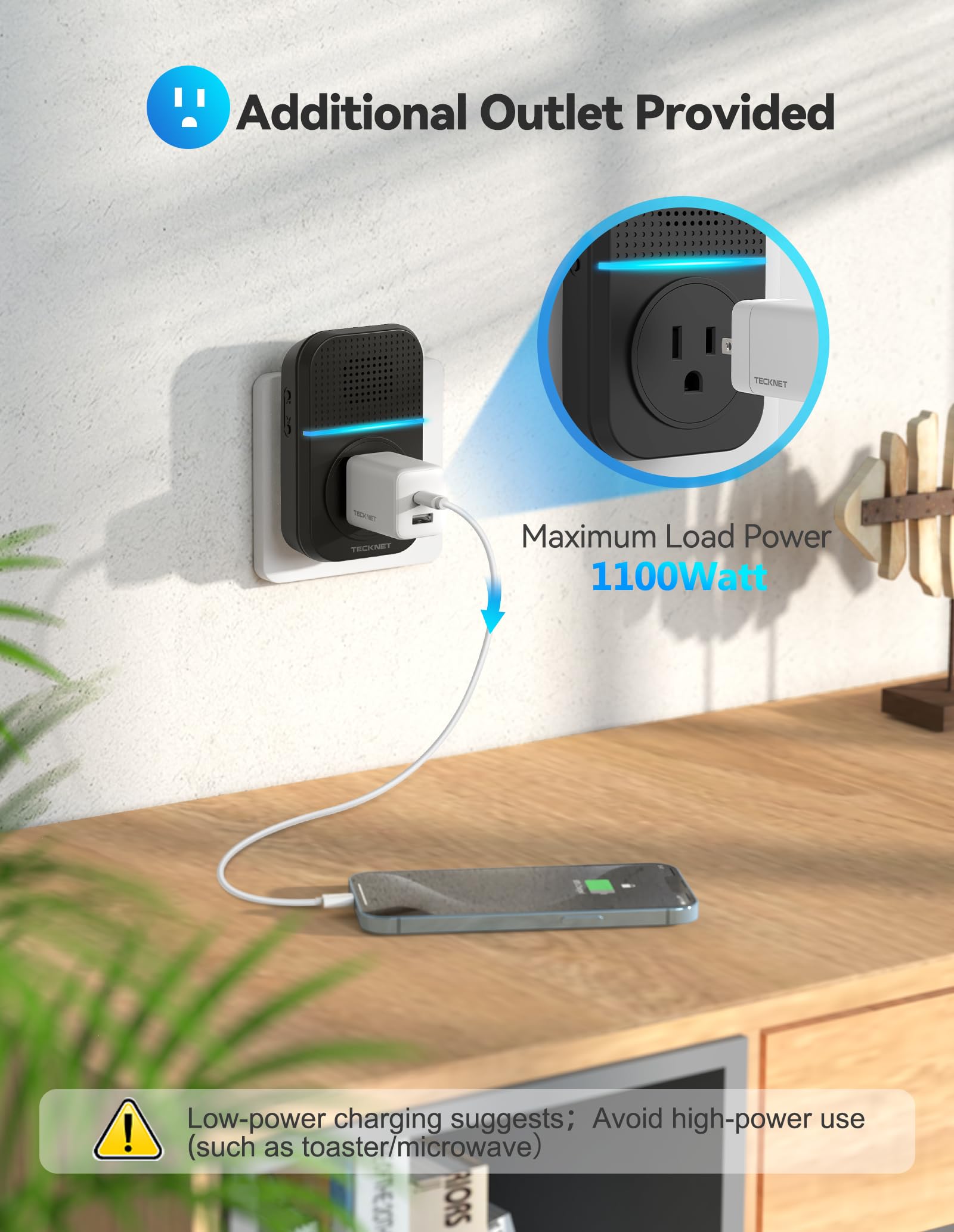 Tecknet Wireless Doorbell, Self-Powered Doorbell, 0-110Db Plug-Through Wireless Doorbell Ringer For Homes Classroom, Ip66 Waterp