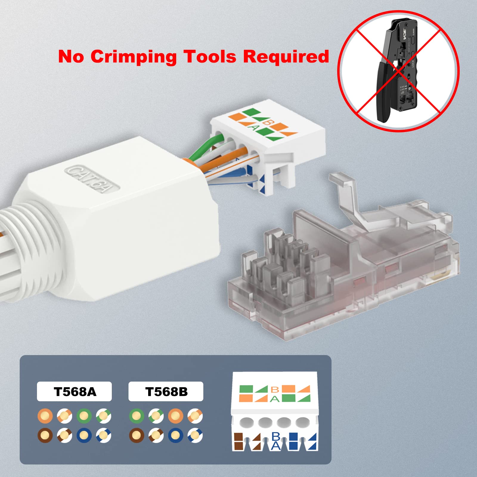Vcelink Tool Free Rj45 Connector, Cat6A Field Termination Plug, Gold Plated Modular Plug, Utp Cat6A Connector Tool Less For Cat6