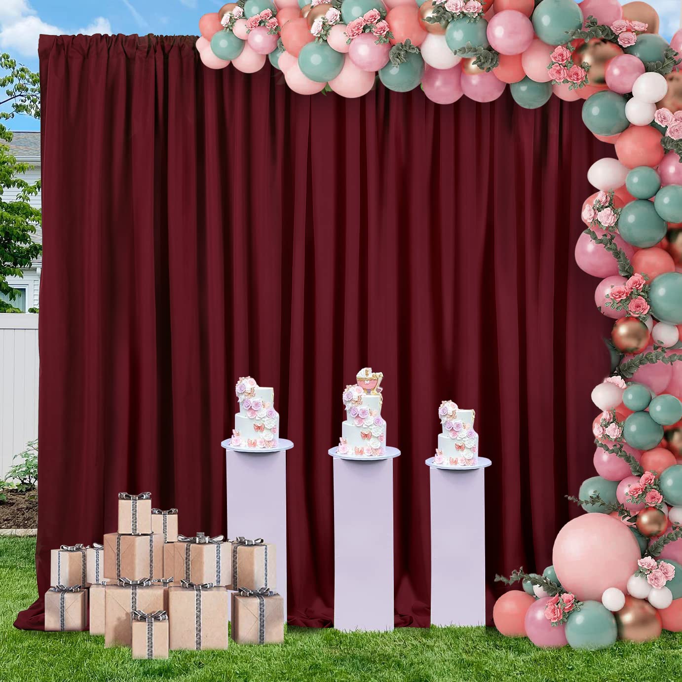 Burgundy Backdrop Curtains 2 Panel 5Ft X 10Ft Backdrop For Wedding Birthday Party 10Ft X 10Ft