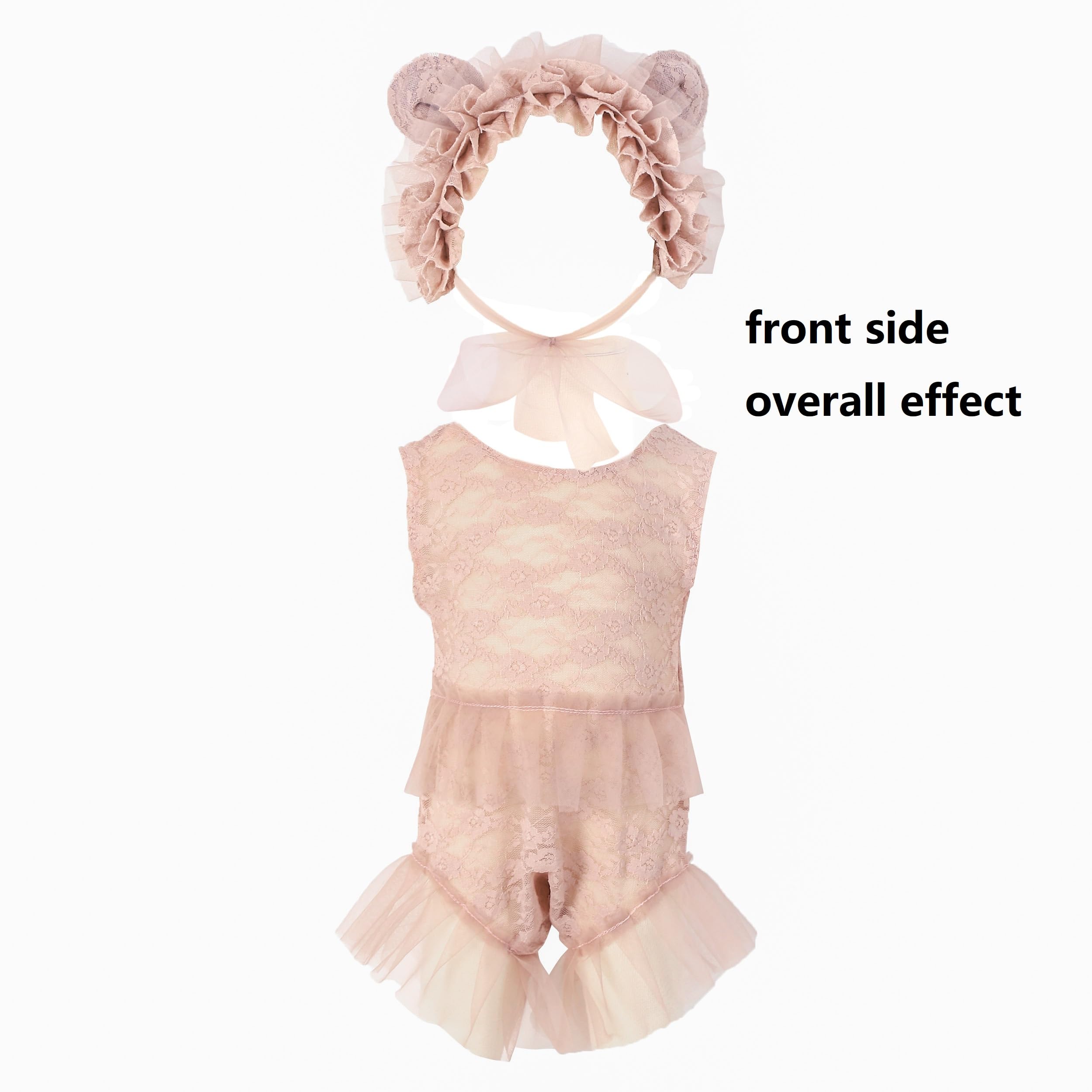 Holibeat Newborn Girl Lace Photography Props Baby Girl Photoshoot Outfits With Bear Hat Infant Girl Pink Lace Romper Costume 0 1