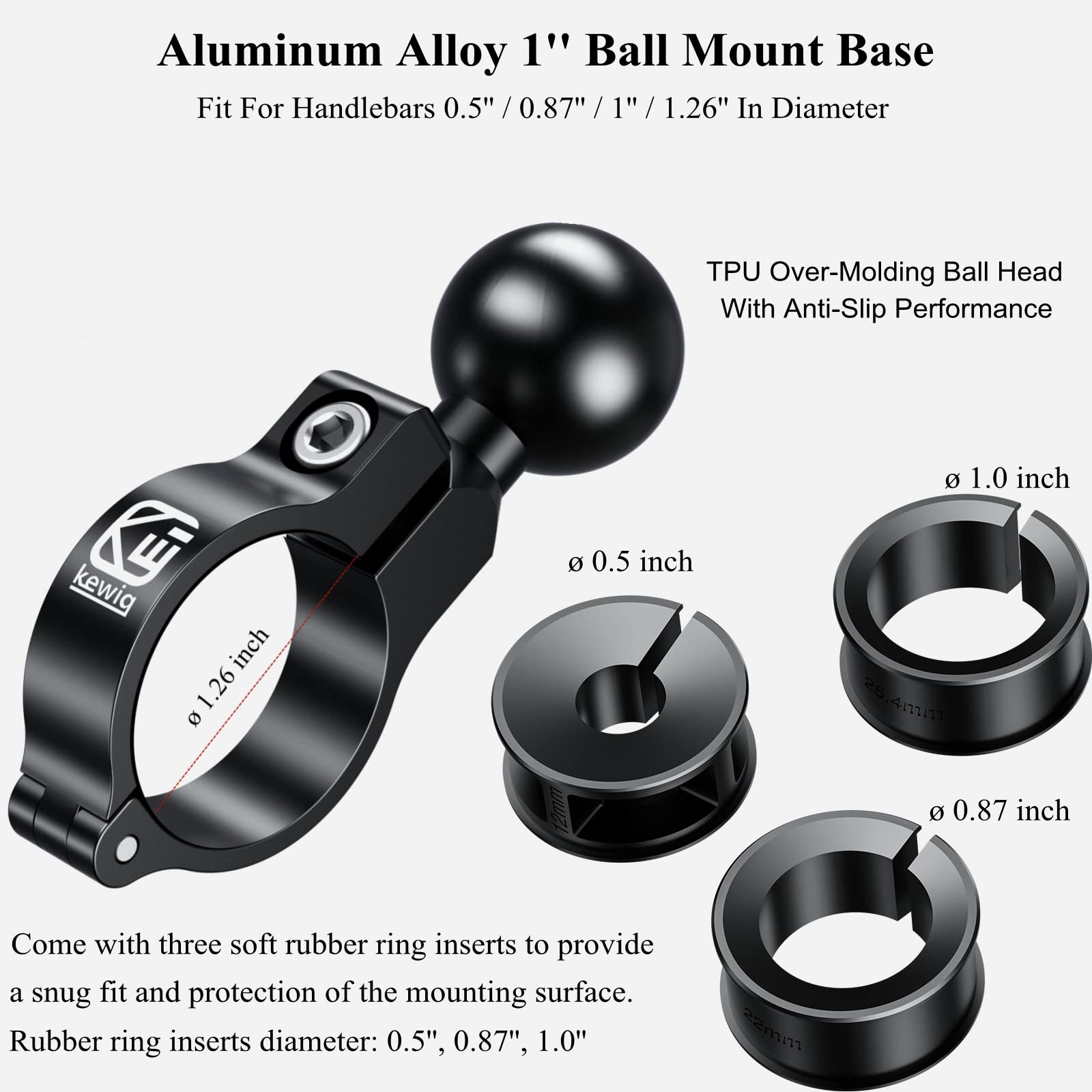 Brcovan 10 Pack, Aluminum Alloy Handlebar Mount Base With 1'' Tpu Ball For Round Rail Diameter 0.5'' 0.87'' 1'' 1.26'', Compatib