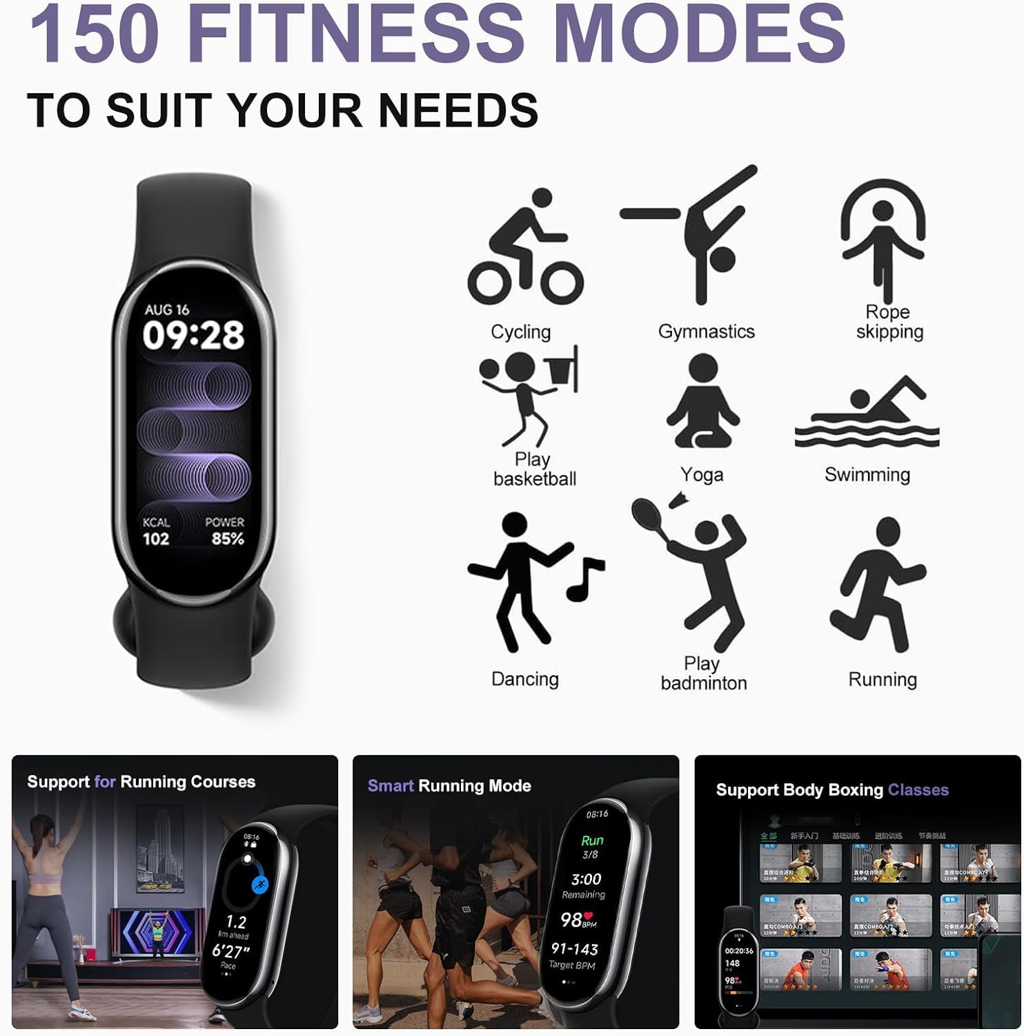 Xiaomi Mi Band 8 Smart Bracelet 1.62 Amoled Screen Heart Rate Blood Oxygen Bluetooth Sport Watch Fitness Traker Watch(Global Ver