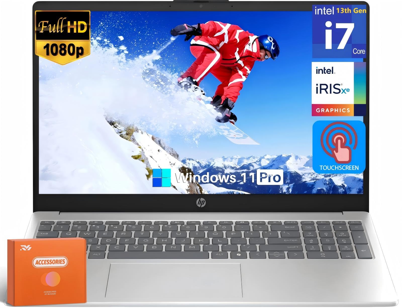 HP 15.6 FHD Touchscreen Business Laptop, Intel 10-Core i7-1355U(up to 5 GHz), 64 GB RAM, 2 TB SSD, Intel Iris Xe GPU, Wi-Fi 6, C