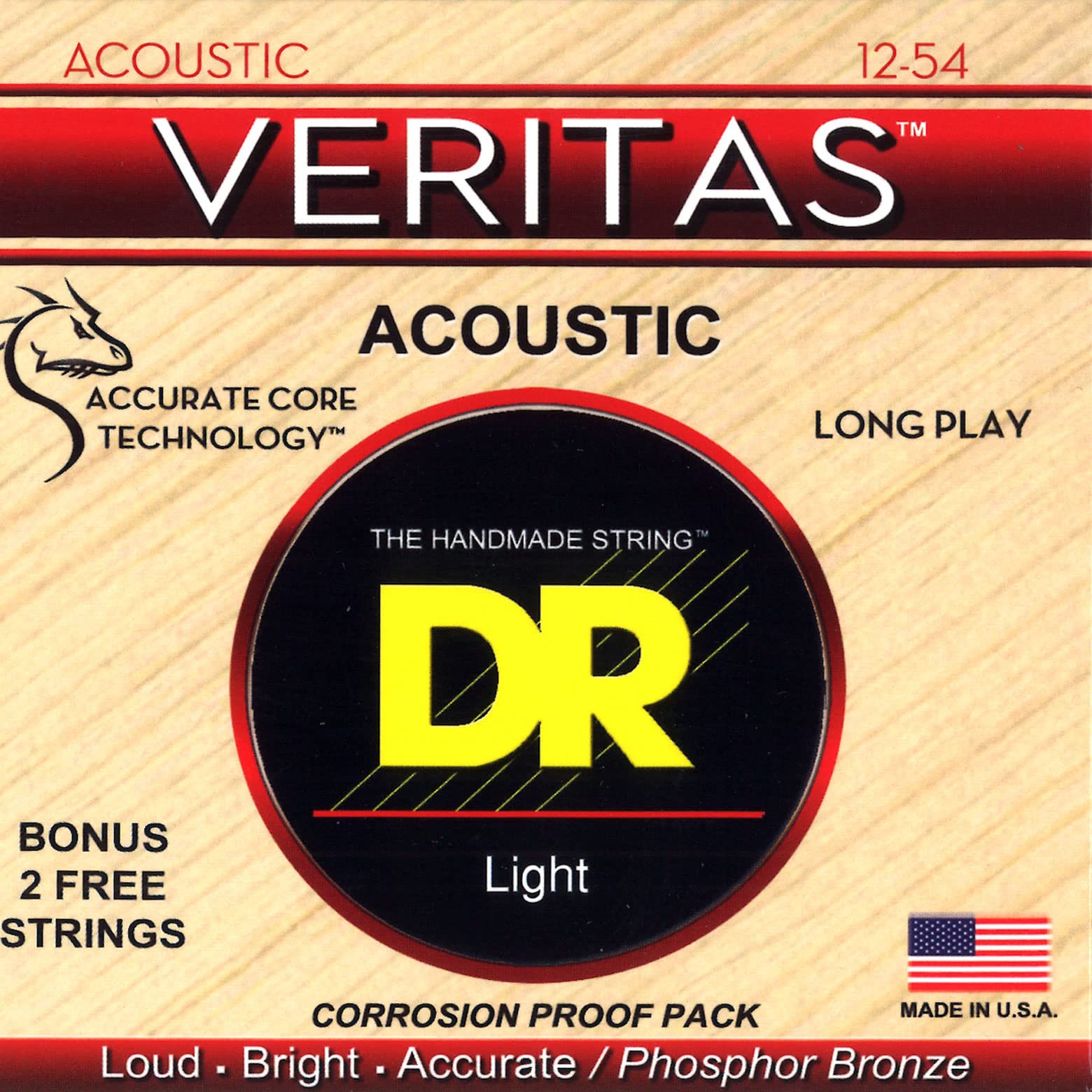 Dr Strings Veritas Phosphor Bronze Acoustic Guitar Strings, 12 54 Light (Vta 12)