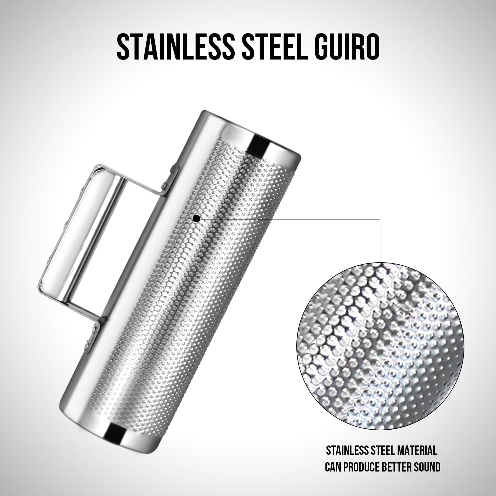 Soulmate Guiro Instrument Stainless Steel Guiro 8'' 3'' Professional Metal Percussion Shaker With Scraper, Band Accompaniment Sa