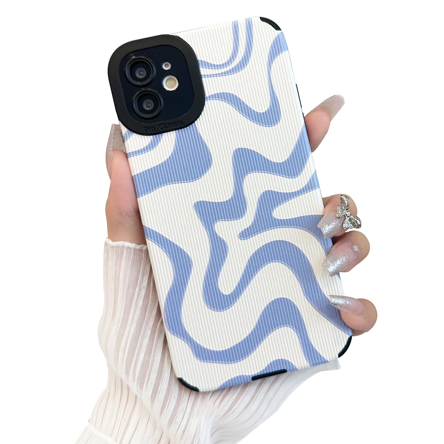 Sayoaho Designed for iPhone 11 Phone Case, Soft PU Leather TPU and Cute Art Wavy Painted for Women Girls, Slim Protective Shockp