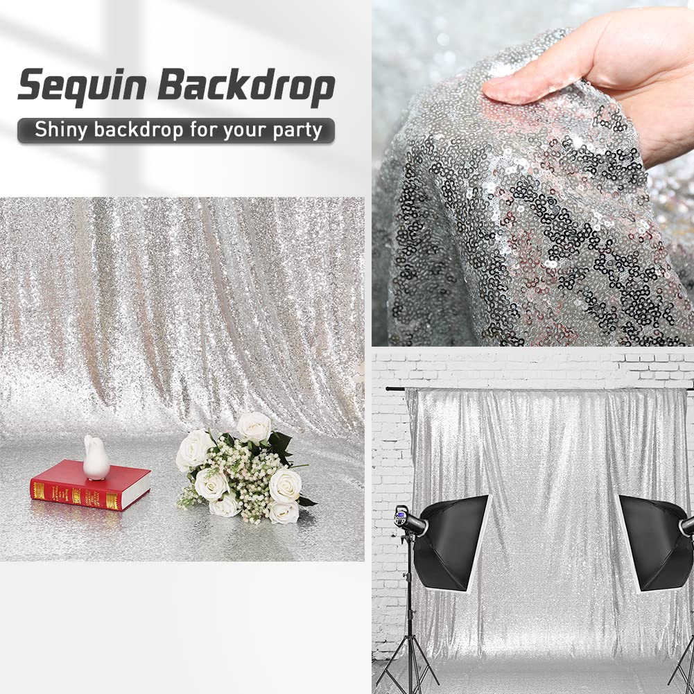 Eternal Beauty Silver Sequin Backdrop Curtains For Wedding Party Decor, Sequin Christmas Backdrop Curtain (2 Pack, W2 X H8Ft,Sil