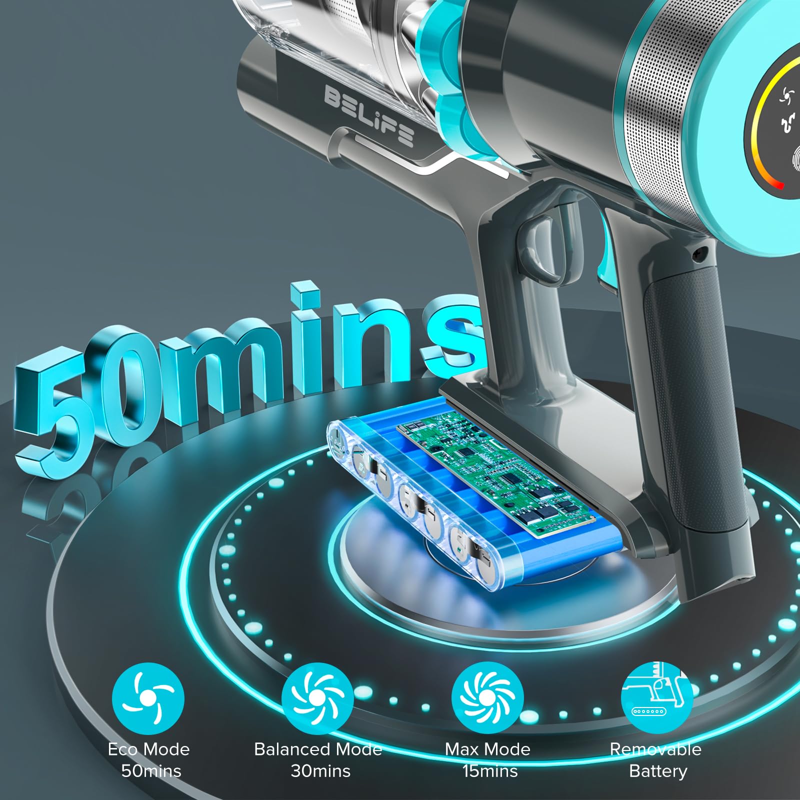 Belife Bvc11 Cordless Vacuum Cleaner, 450W 38Kpa Stick Vacuum With 50 Mins Runtime, 13000Rpm Burshless Motor, Powerful Vacuum Cl