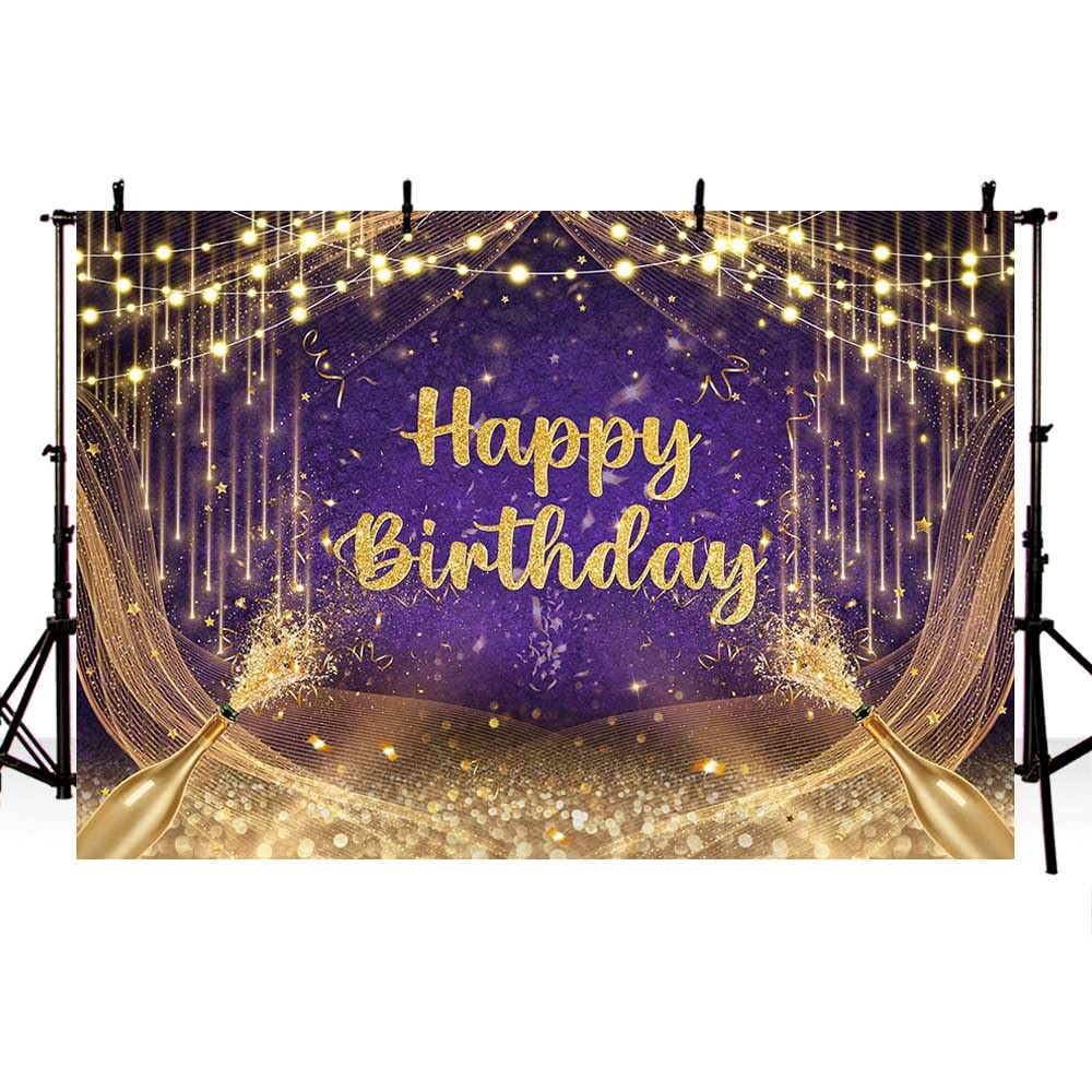 Aibiin 7X5Ft Purple Gold Birthday Backdrop Happy Birthday Photography Background Gold Glitter Birthday Prom Party Decorations Ba
