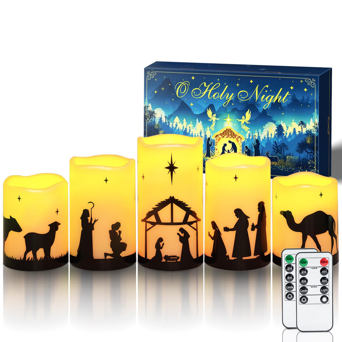 Homemory Flameless Christmas Nativity Scene Candles, Battery Operated Led Pillar Religion Candles, Nativity Sets Indoor Outdoor 