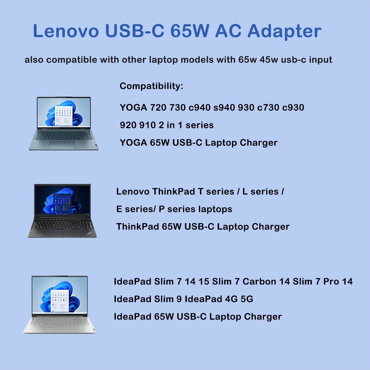 2 Prong 65W Usb C Ac Adapter For Lenovo Thinkpad Charger T480 T480S T490 T490S T495 T495S T580 T590 E480 E490 E490S E495 E580 E590 E595 X1 Carbon X395 Power Cord