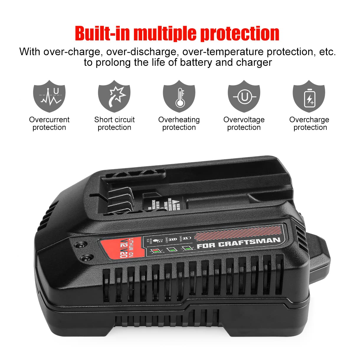 Powilling V20 Battery Charger, Led Charging Indicator, Compatible With All Craftsman V20 Power Tool And Outdoor Tool Batteries (