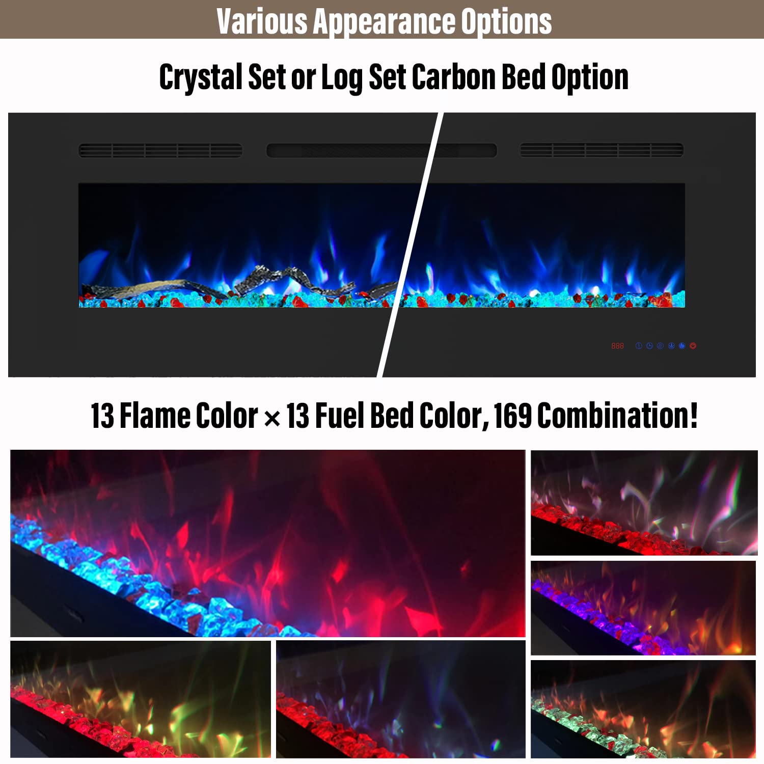 Masarflame 60 Inch Electric Fireplace, Recessed And Wall Mount Fireplace Heater, Quiet & Linear Fireplace Insert With 13  13 Adj