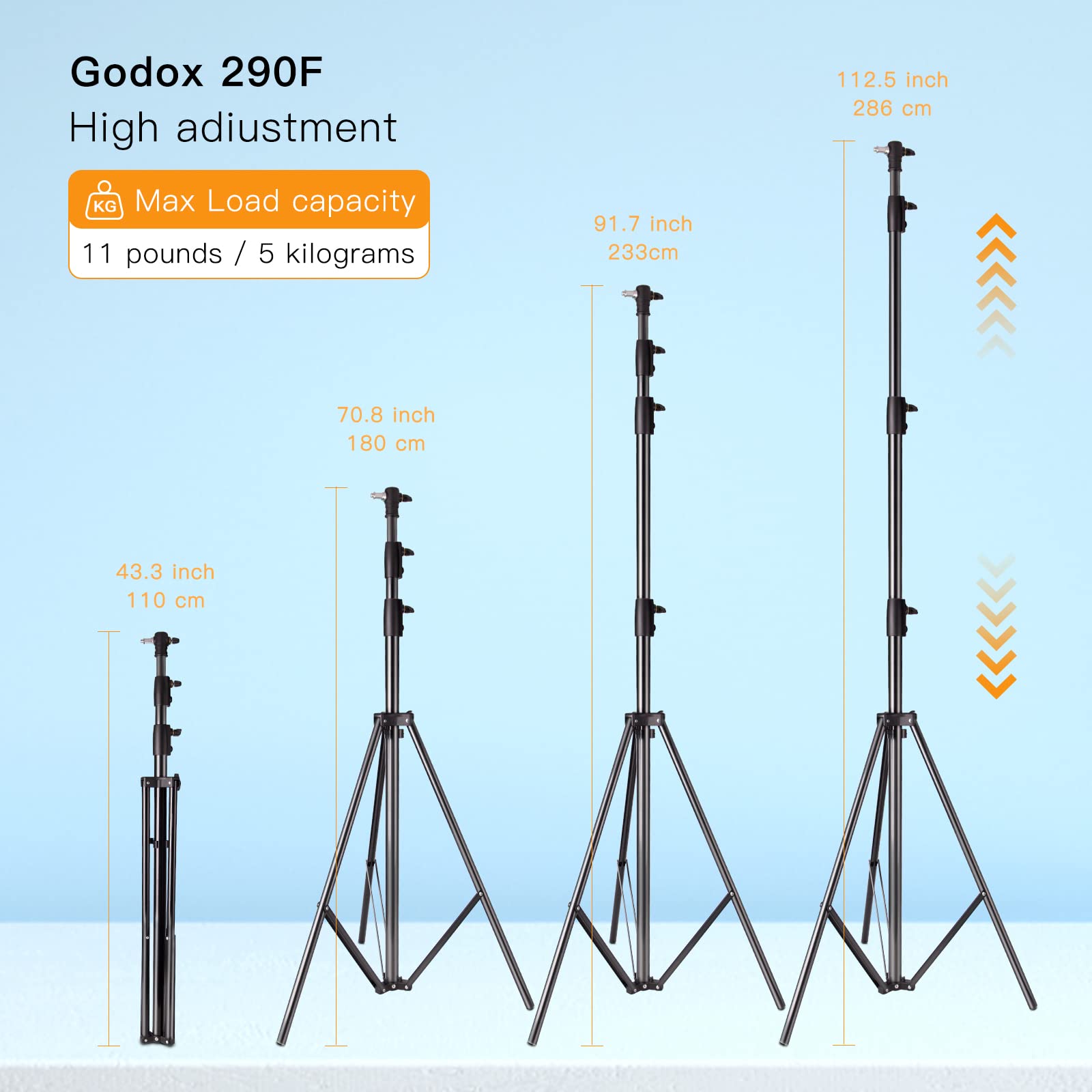 Godox Heavy Duty Aluminum Photography Light Tripod Stand For Studio Photography Lighting, Backgrounds, Monolights, Strobe Flash