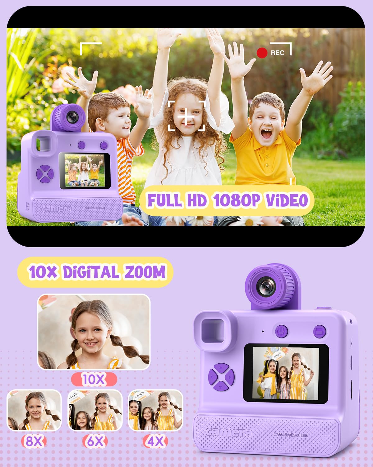 Kids Camera Instant Print, Christmas Birthday Gifts For Toddle Girls Boys Age 3 12, 24Mp & 1080P Video Selfie Digital Camera Wit