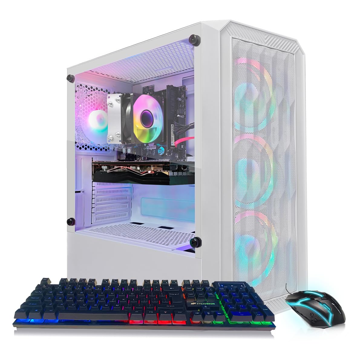 STGAubron Gaming PC Computer Desktop, AMD Ryzen 5 2600 up to 3.9G, GeForce RTX 3050 6G, 16GB DDR4, 1TB SSD, WiFi 6, BT 5.2, RGB 