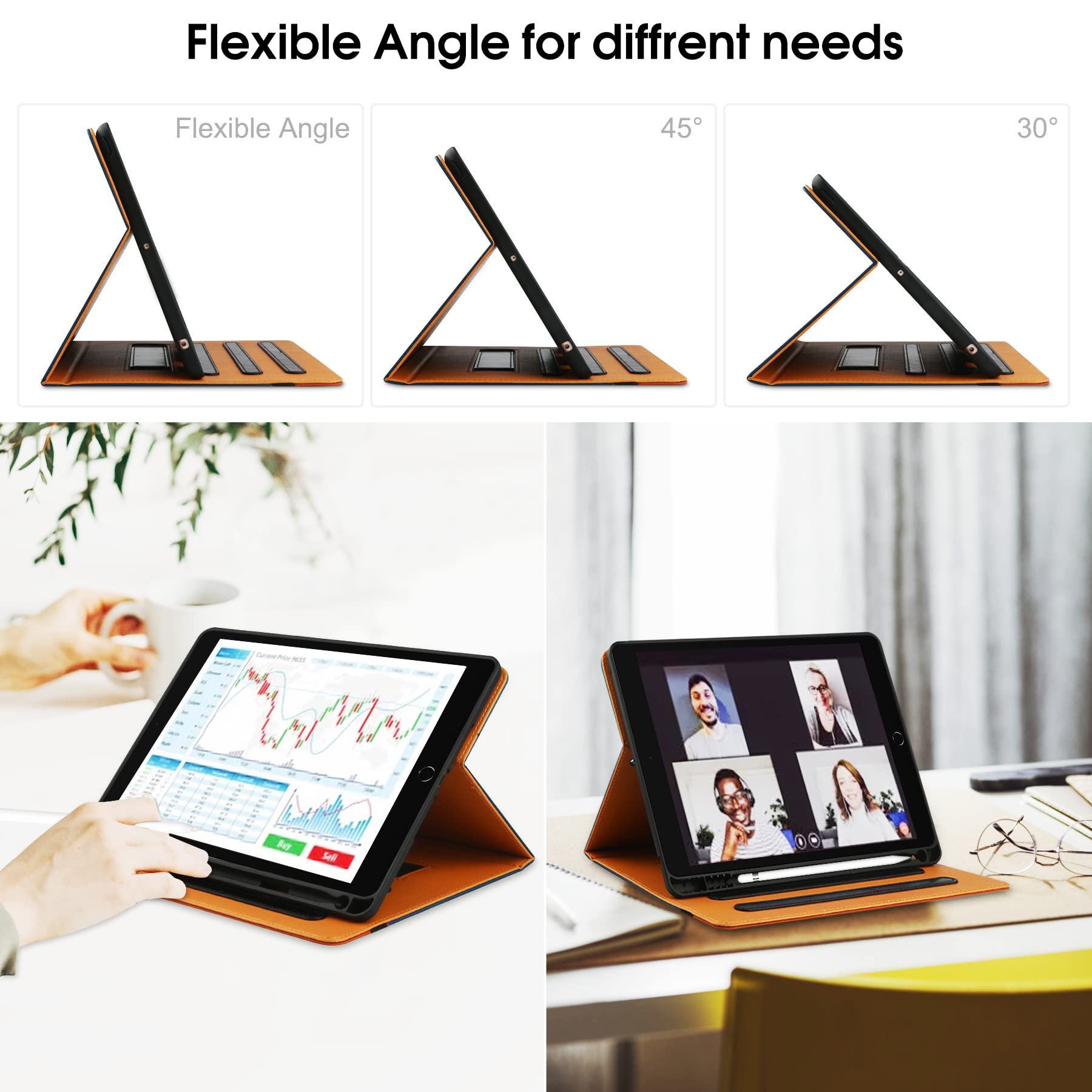 For Ipad 10Th Generation Case 10.9 Inch Case 2022 With Built In Pencil Holder, Folio Stand Leather Cover With Multiple Angles &