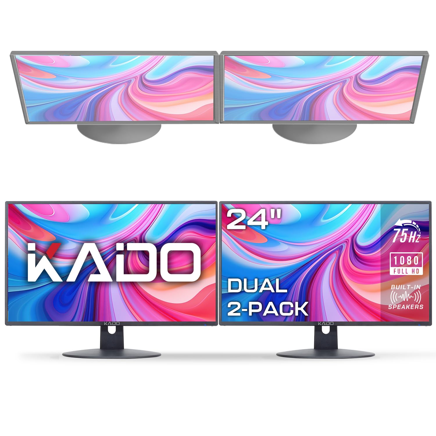 Kado Dual Monitor 2-Pack 24 1920x1080 75Hz FHD Computer Monitor