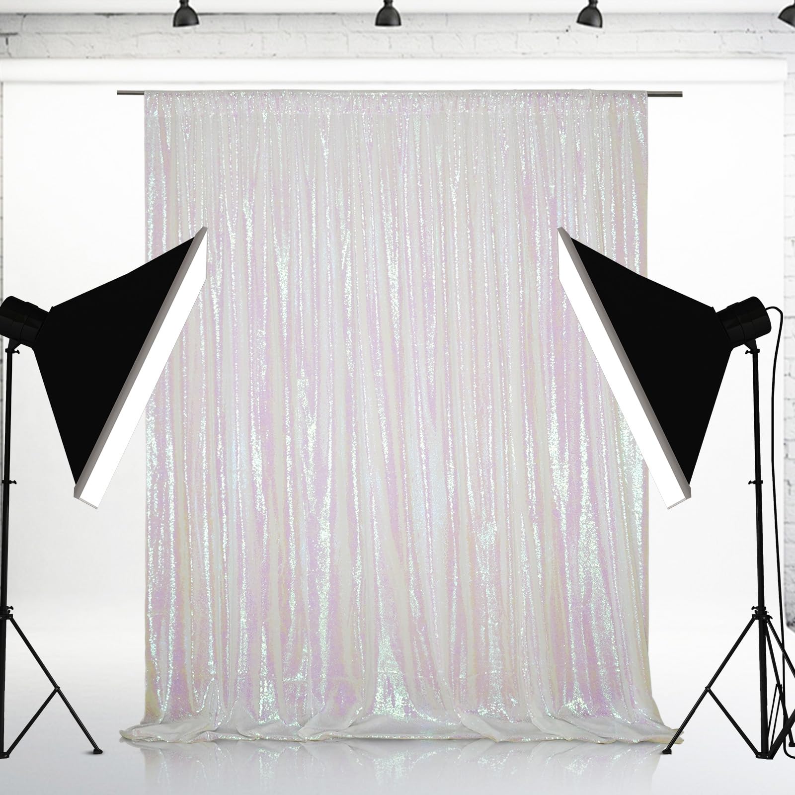 Eternal Beauty Iridescence Sequin Wedding Backdrop Photography Background Party Curtain, 7Ft X 7Ft