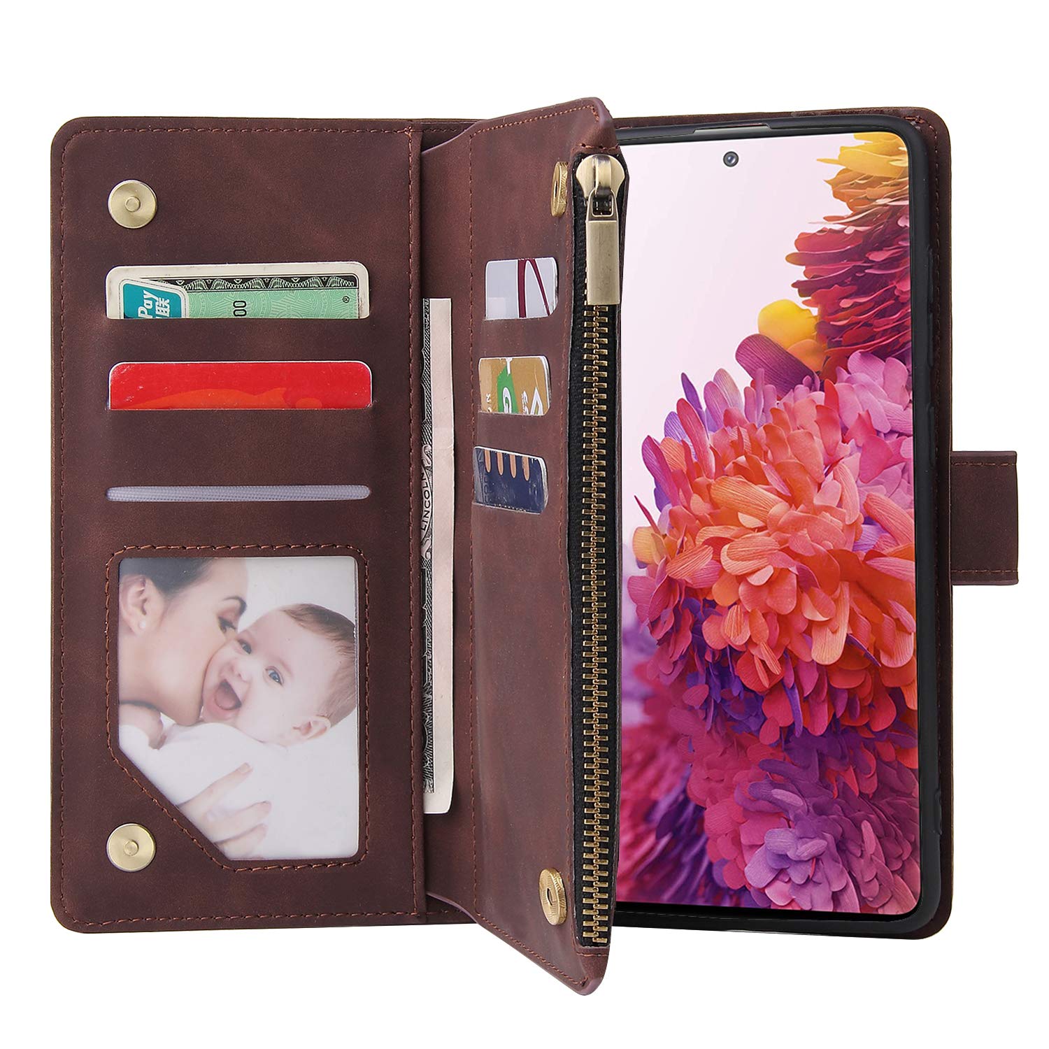 Lbyzcase Phone Case For Galaxy S20 Ultra,Samsung S20 Ultra 5G Wallet Case,Luxury Folio Flip Leather Cover[Zipper Pocket][Wrist S